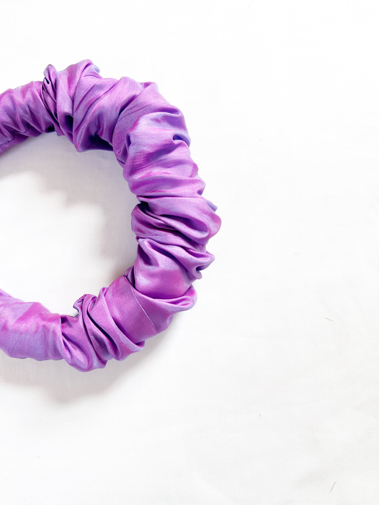Ruffle Headband in purple shot silk