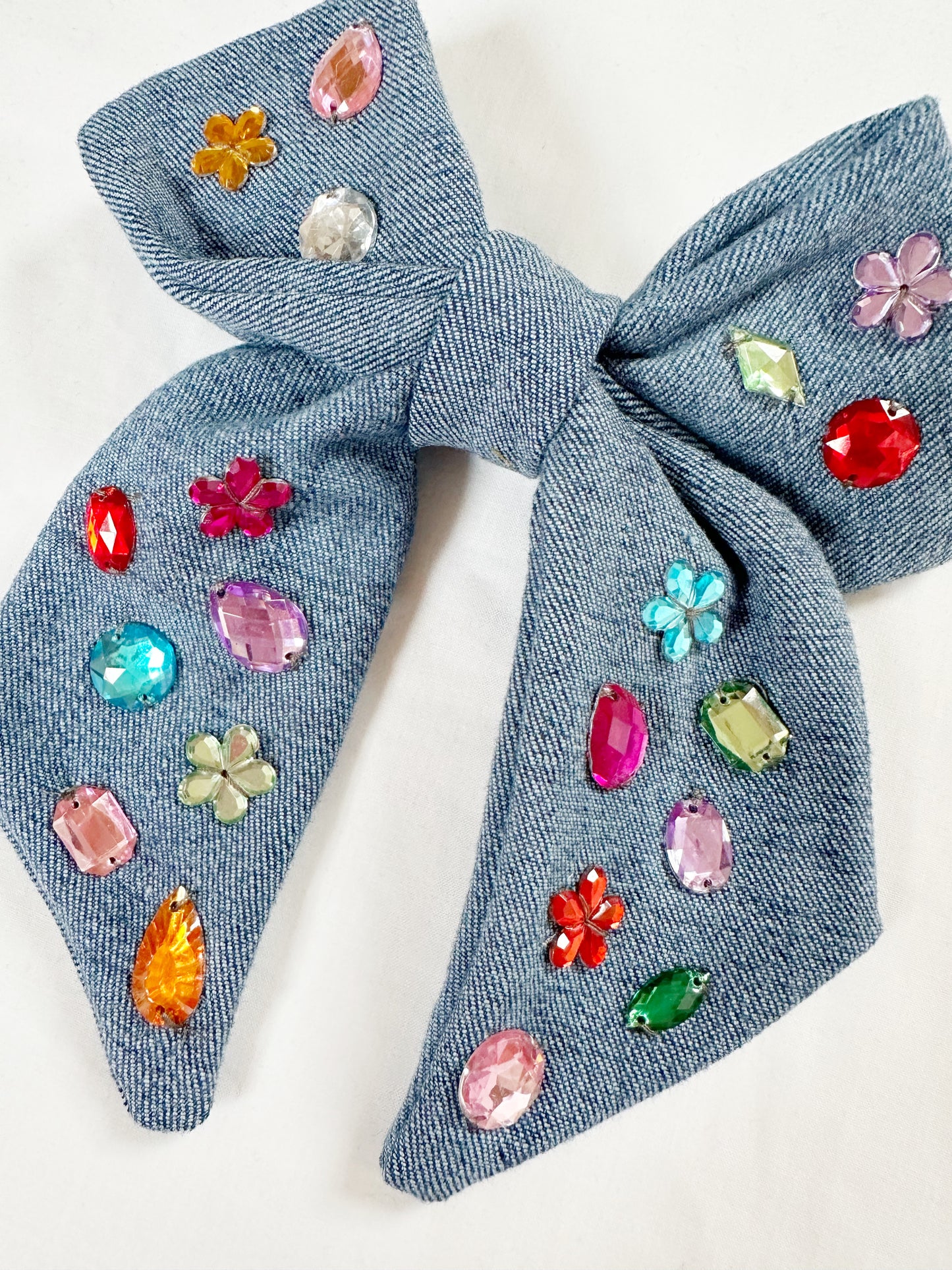 Hair Bow in bejewelled denim