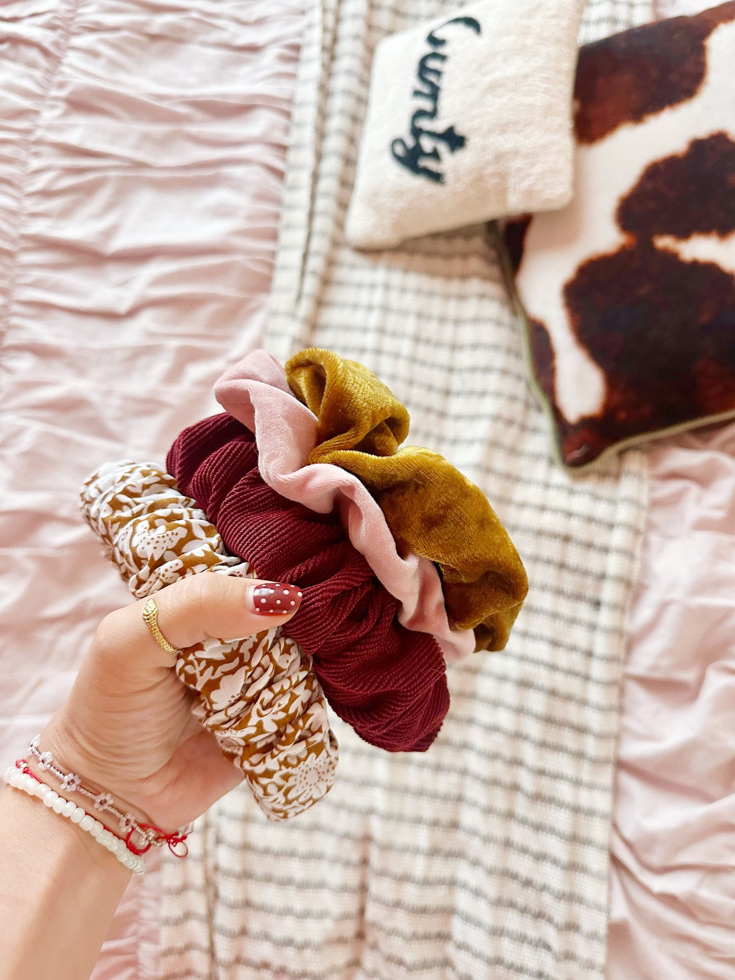 Ruffle Headband in burgundy cord