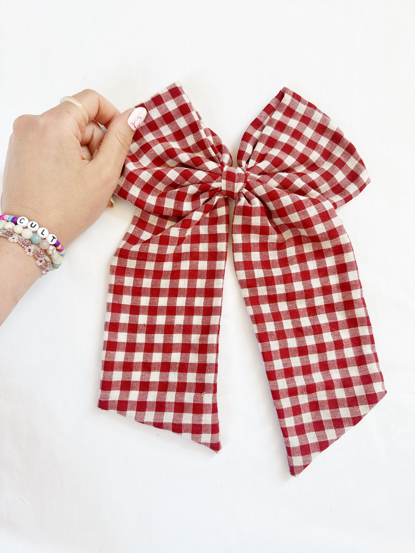 POWER Hair Bow in red gingham