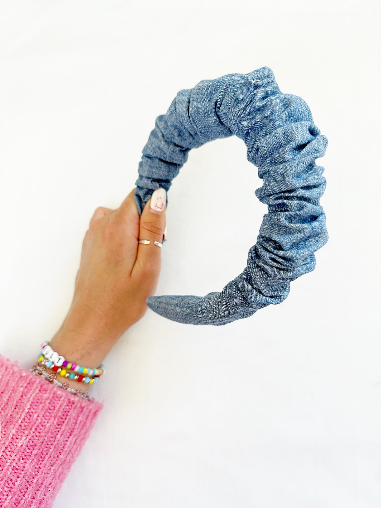 Ruffle Headband in blue denim