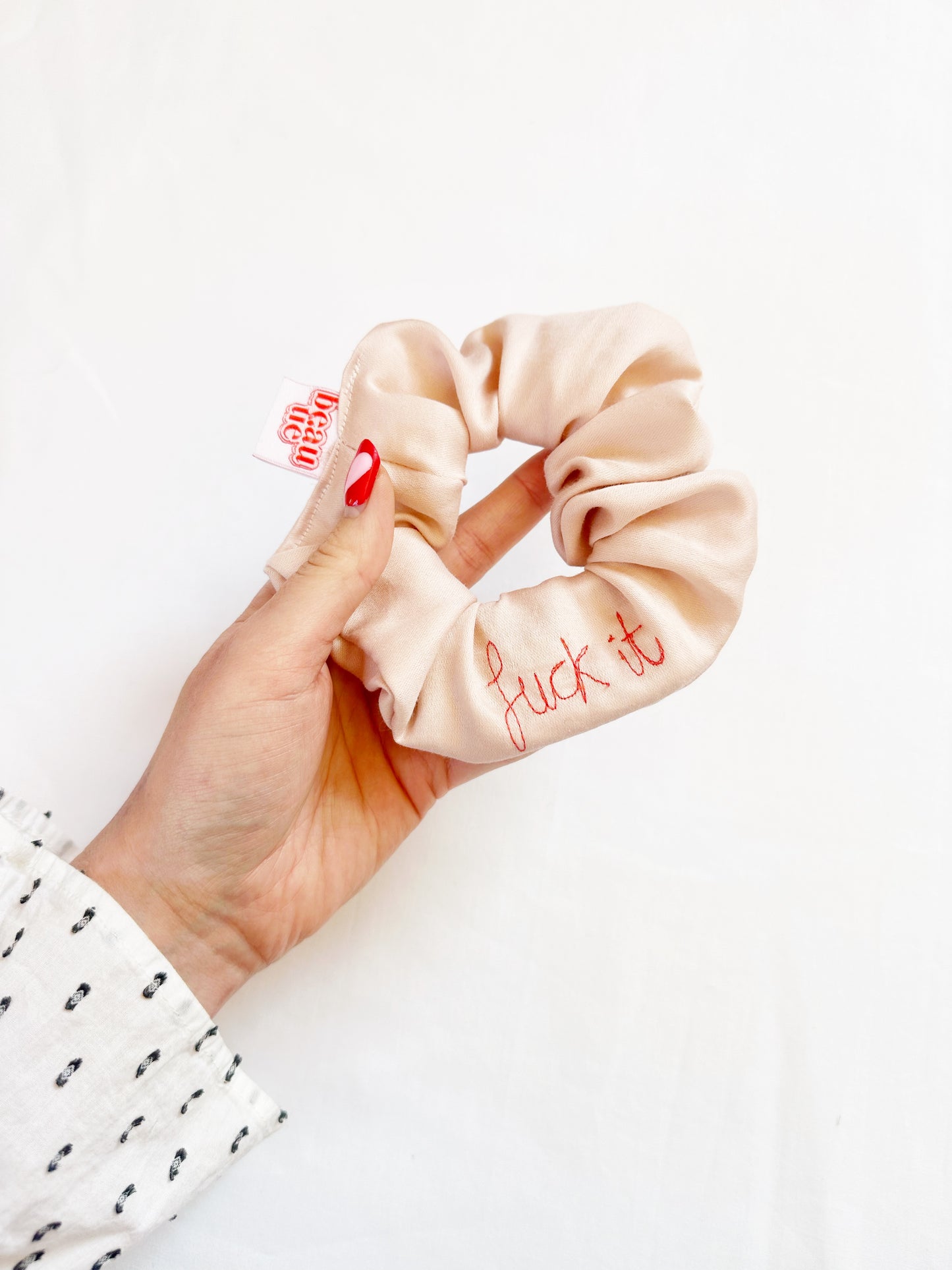 The Scribble Scrunchie - personalised embroidered word scrunchies in OG & mini