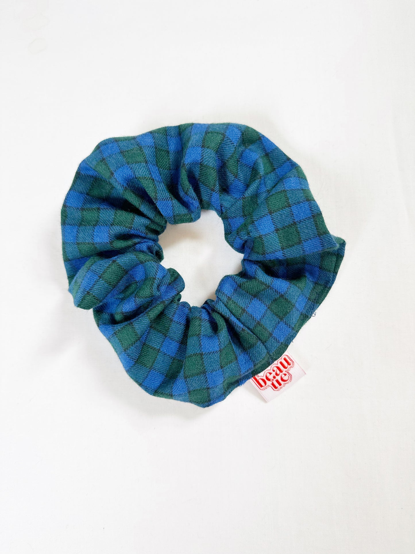 OG scrunchie in green and blue tartan