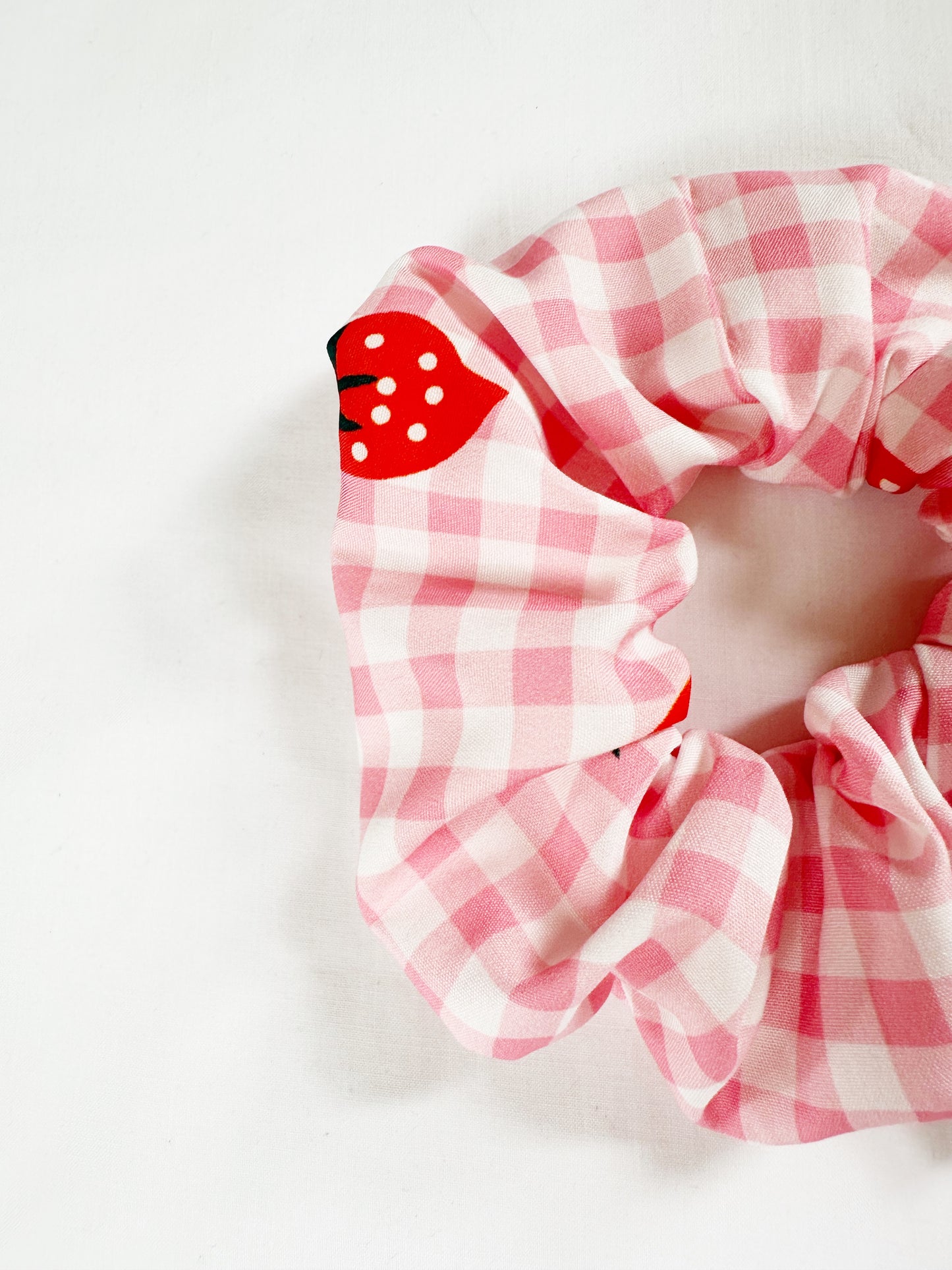 OG scrunchie in strawberry gingham