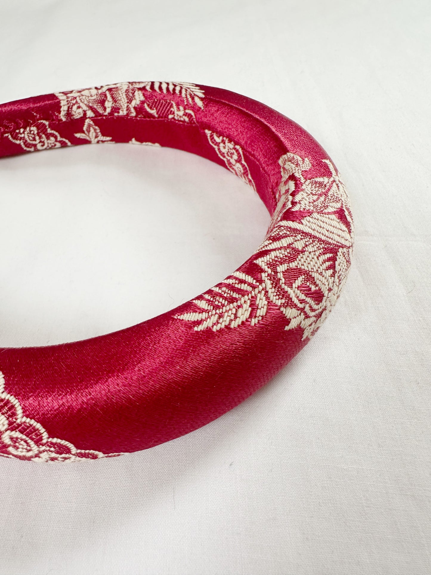 Padded Headband in rose silk brocade