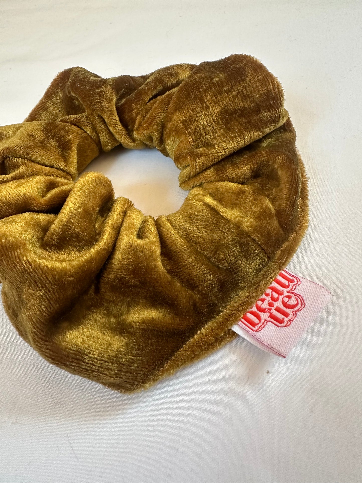 OG scrunchie in vintage mustard crushed velvet