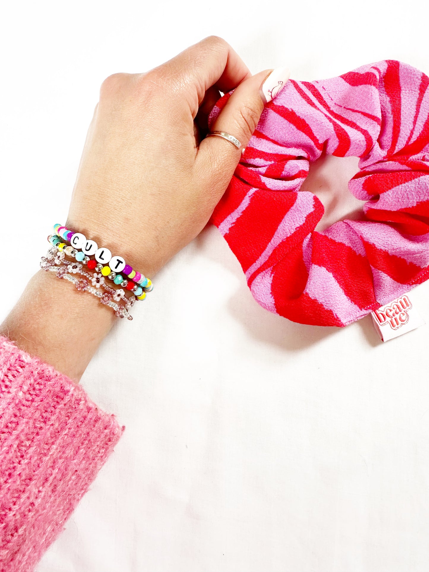 OG scrunchie in pink zebra print