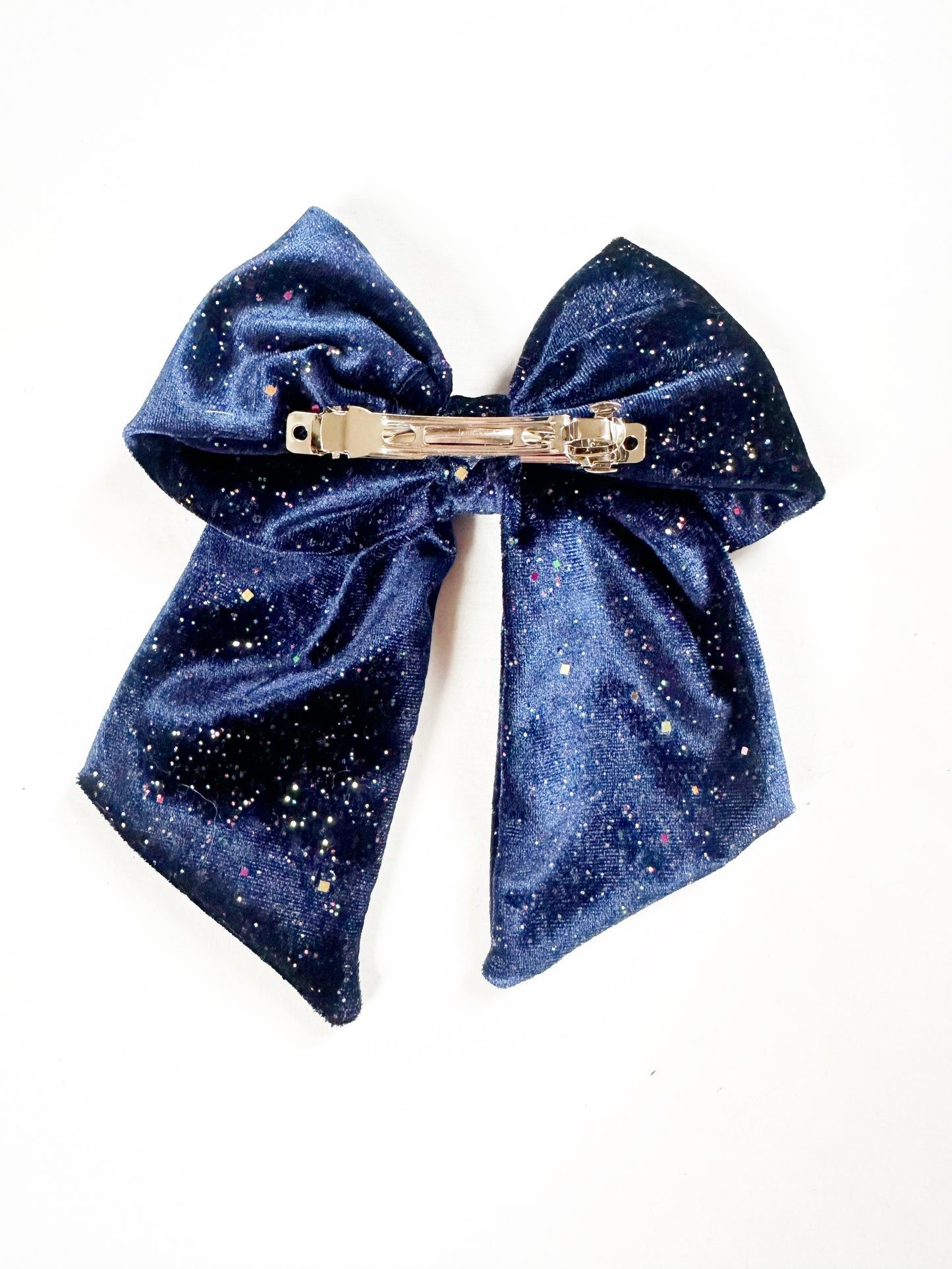 Beau hair bow in blue velvet glitter