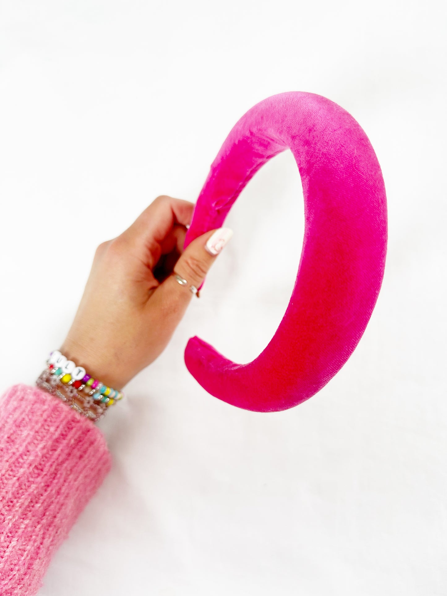 Padded Headband in Hot Pink Velvet