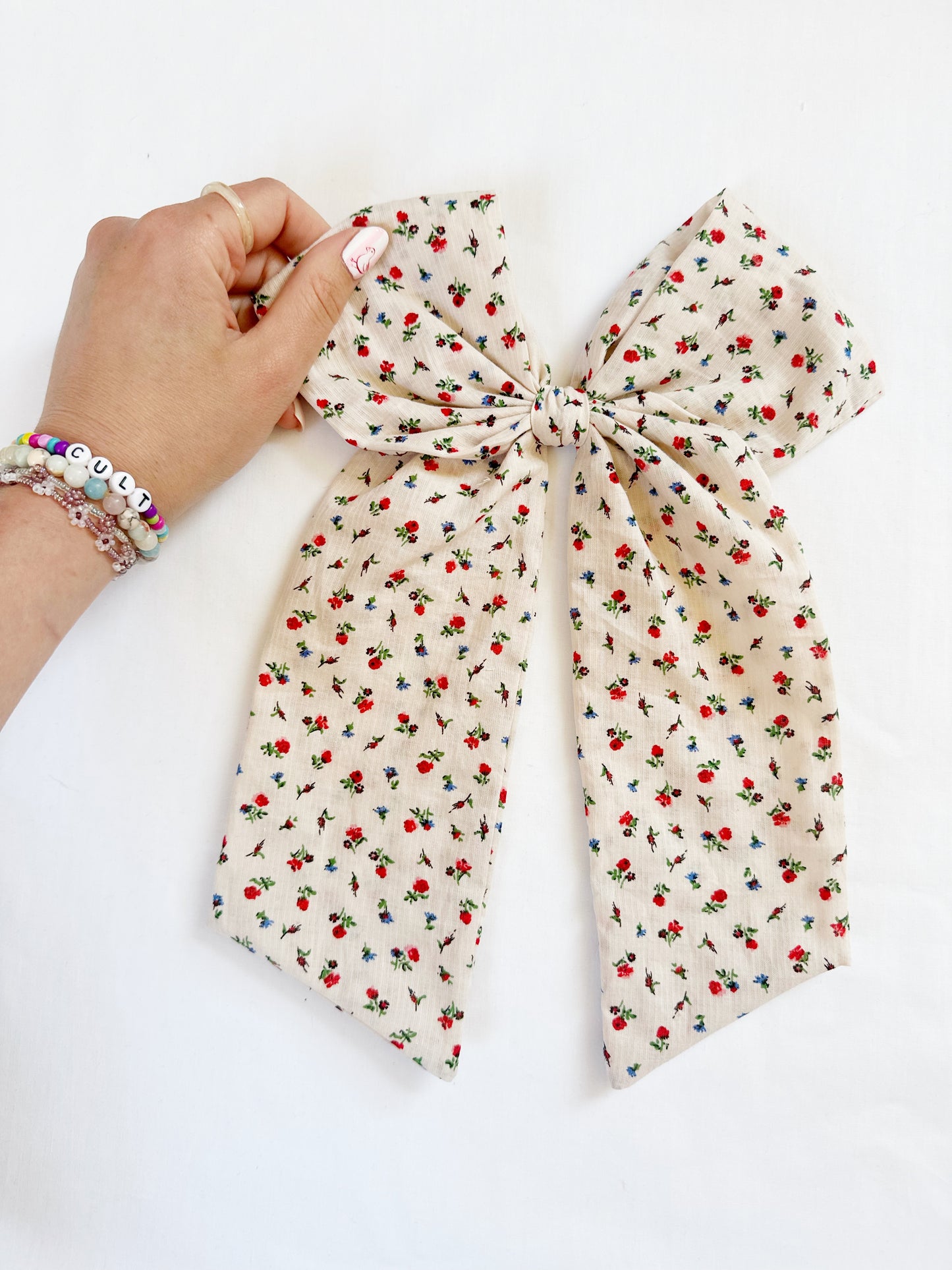 POWER Hair Bow in red and blue floral