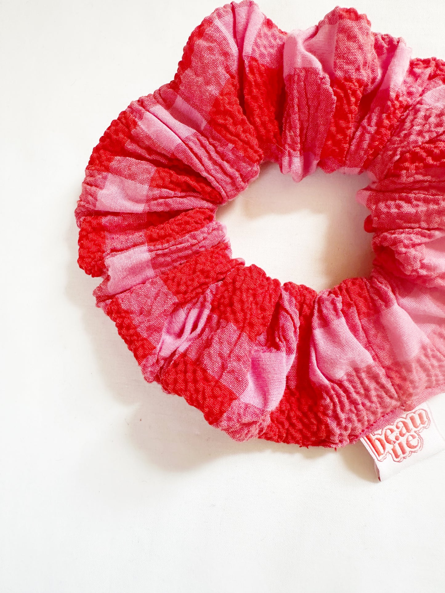 OG scrunchie in pink & red gingham