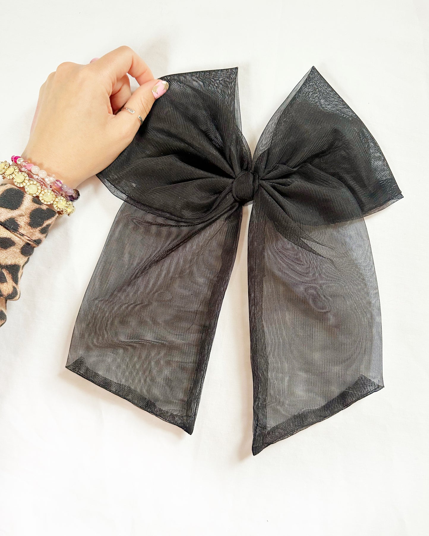 Oversized Power Hair Bow in sheer black