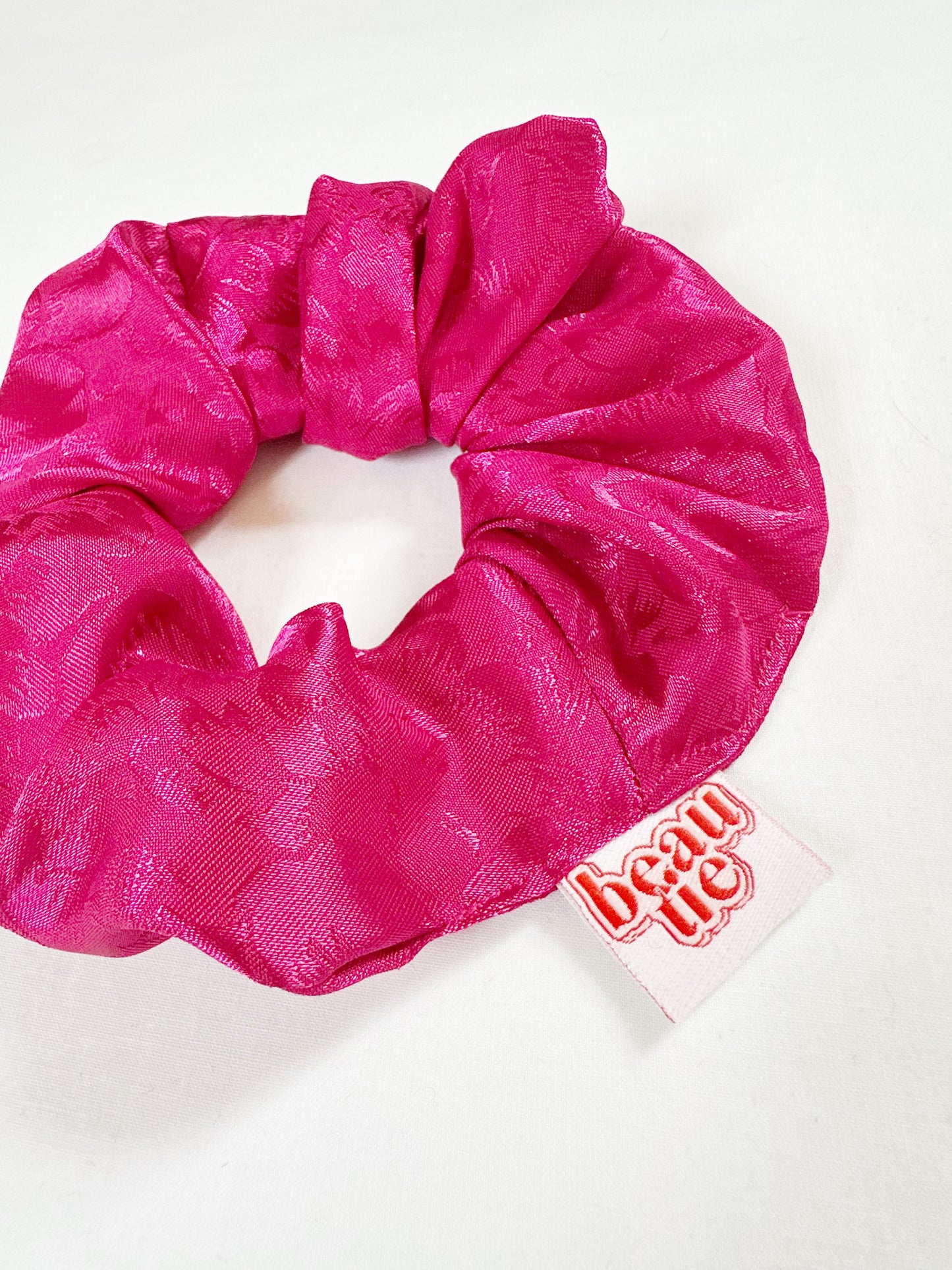 OG scrunchie in hot pink silky floral