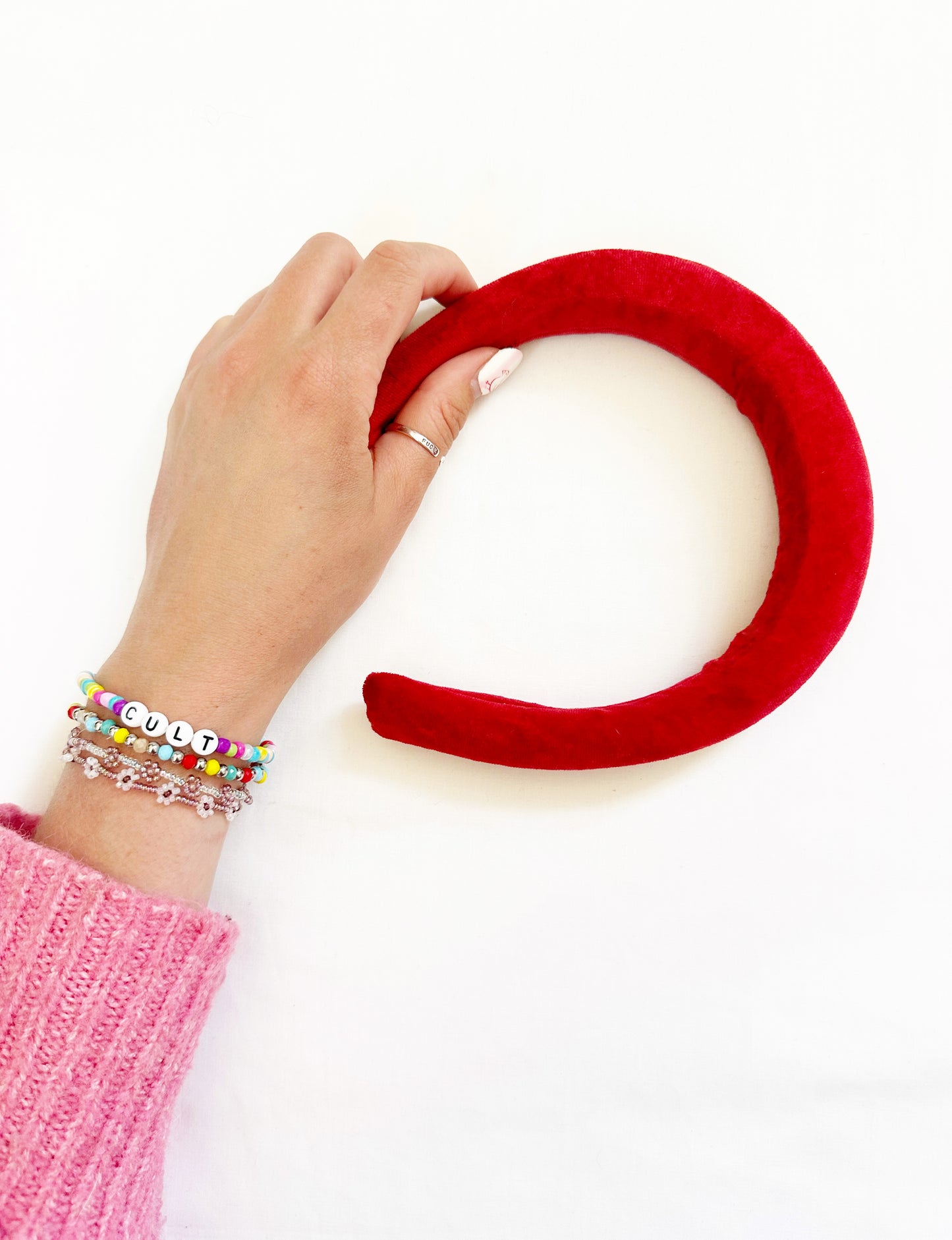 Padded Headband in red velvet