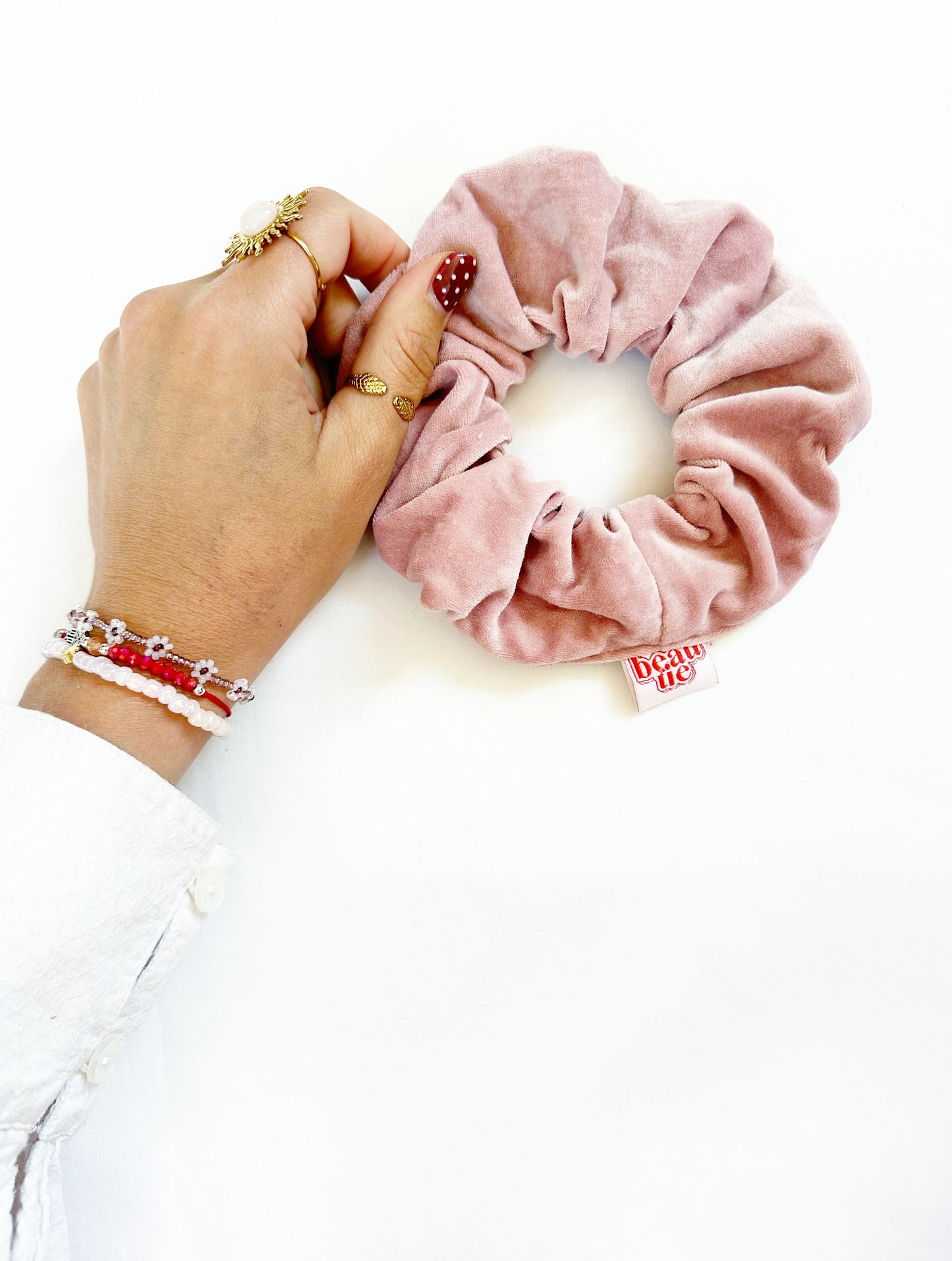 OG scrunchie in pale pink velvet
