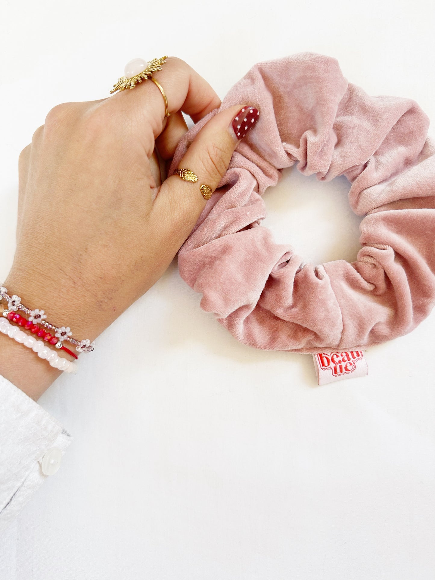 OG scrunchie in pale pink velvet