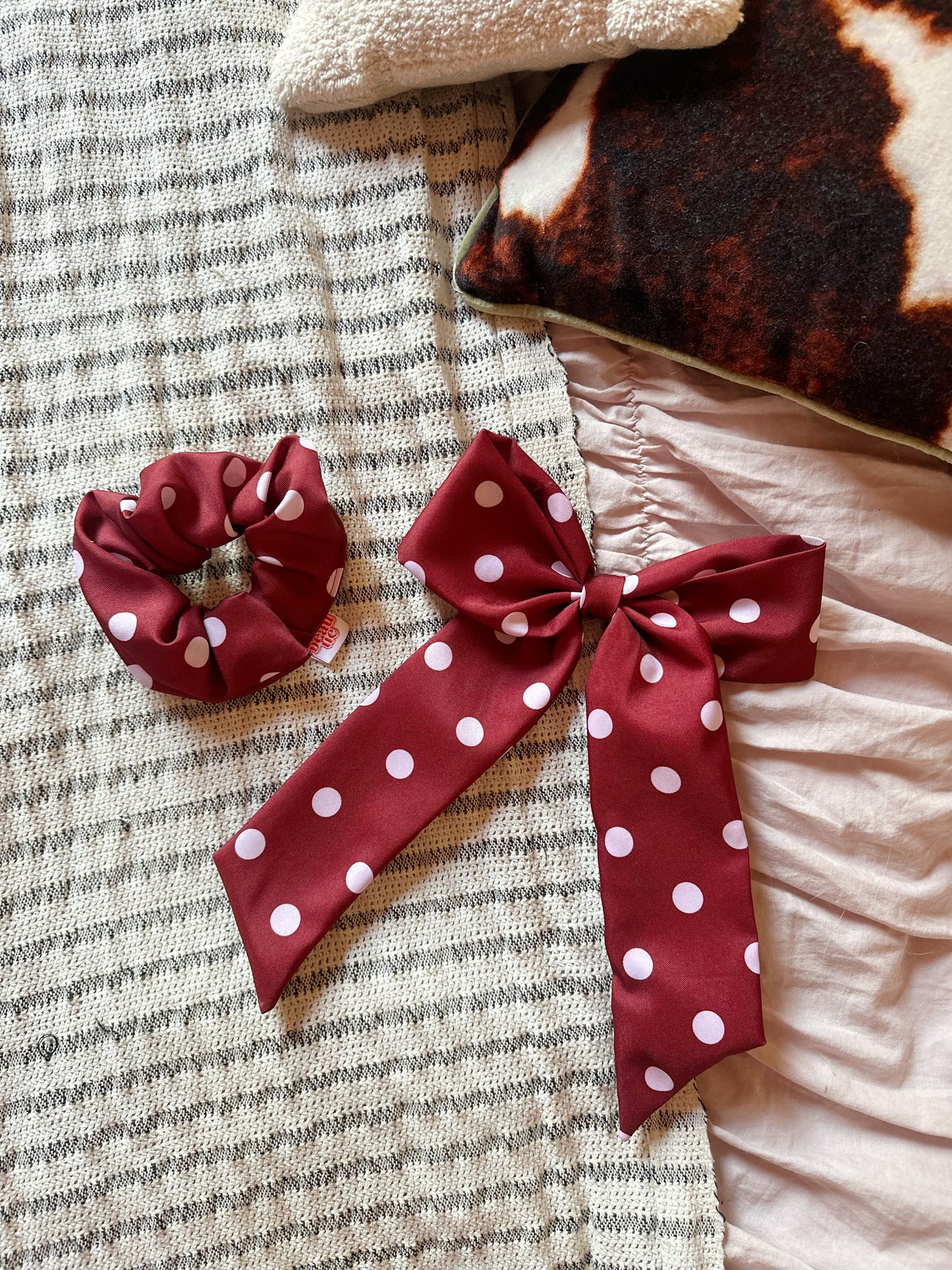 POWER Hair Bow in burgundy polka dot