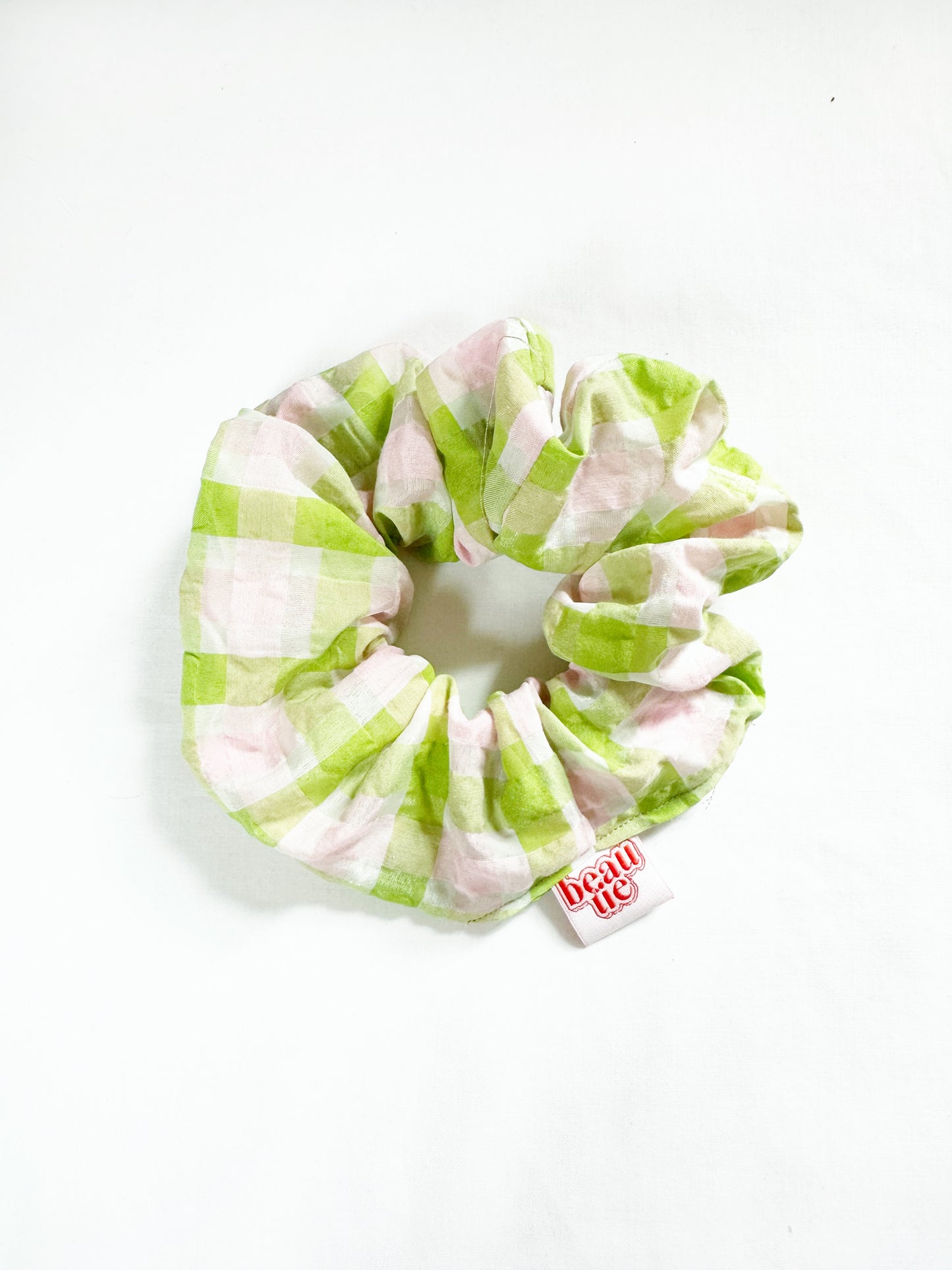 OG scrunchie in pink & green gingham