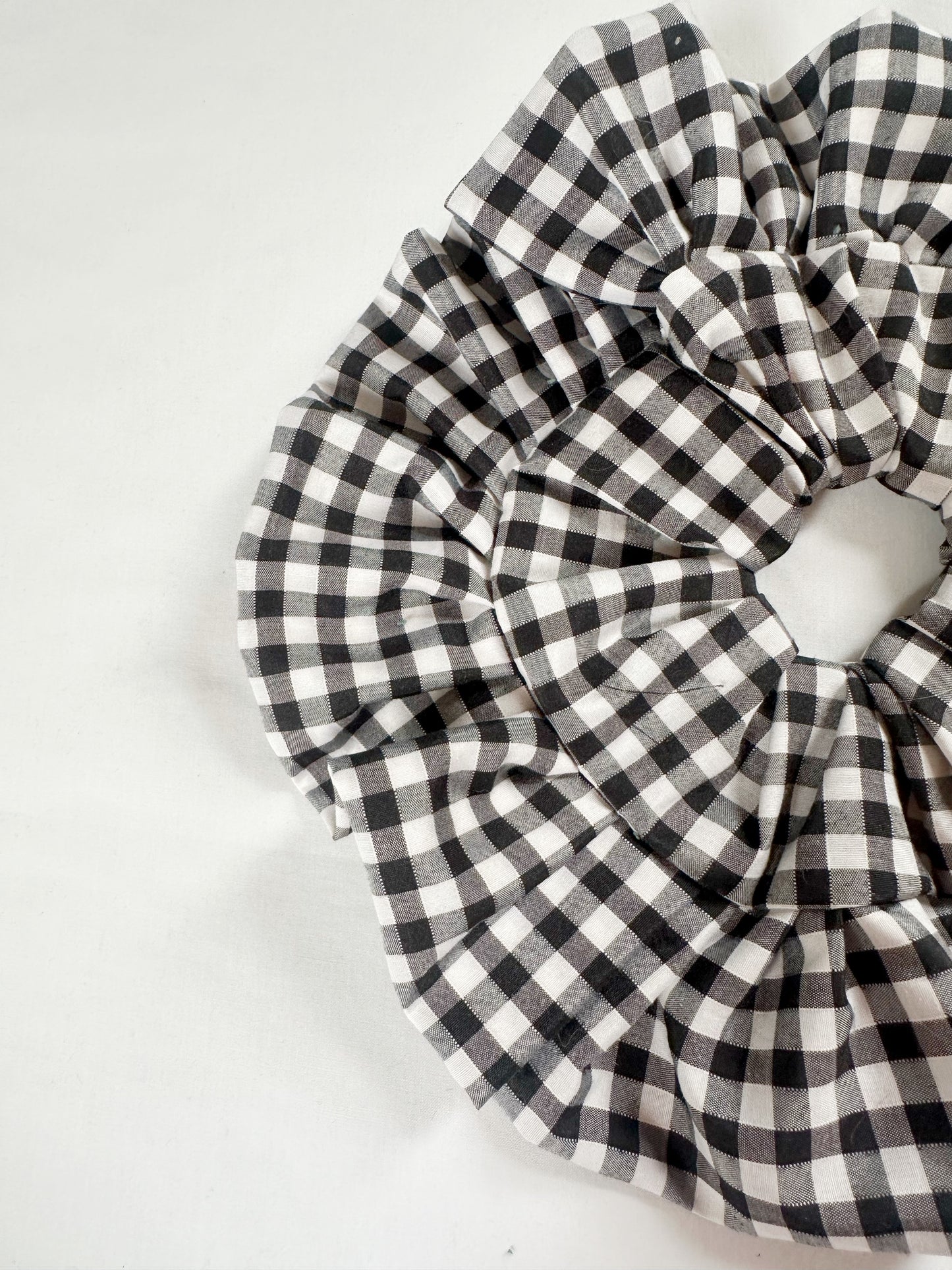 Oversized frilly scrunchie in monochrome black and white gingham