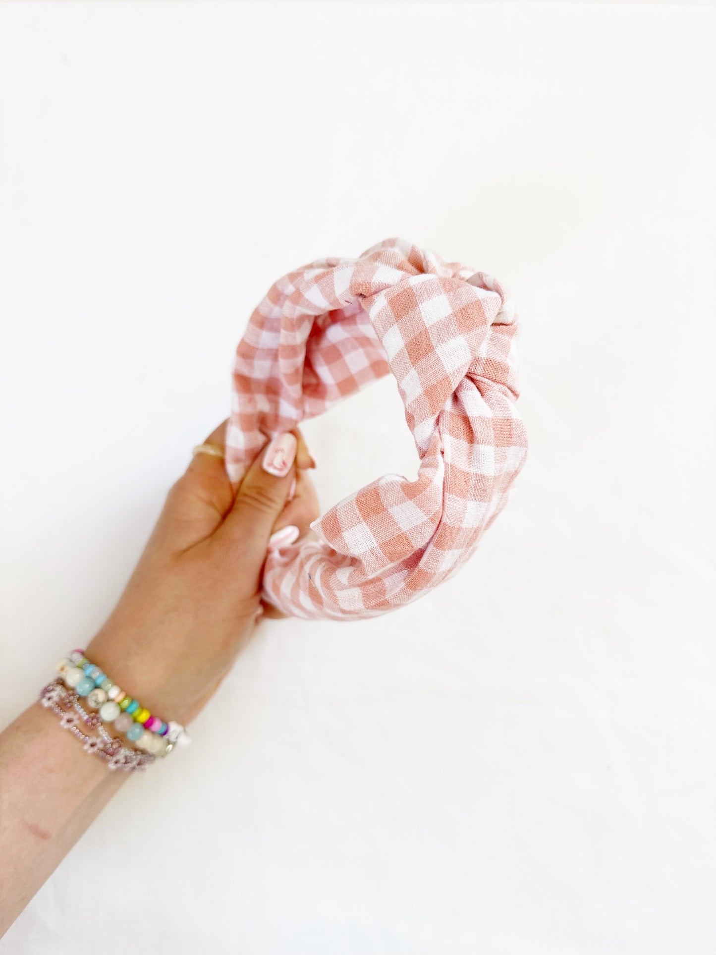 Knotted Headband in peachy pink cotton