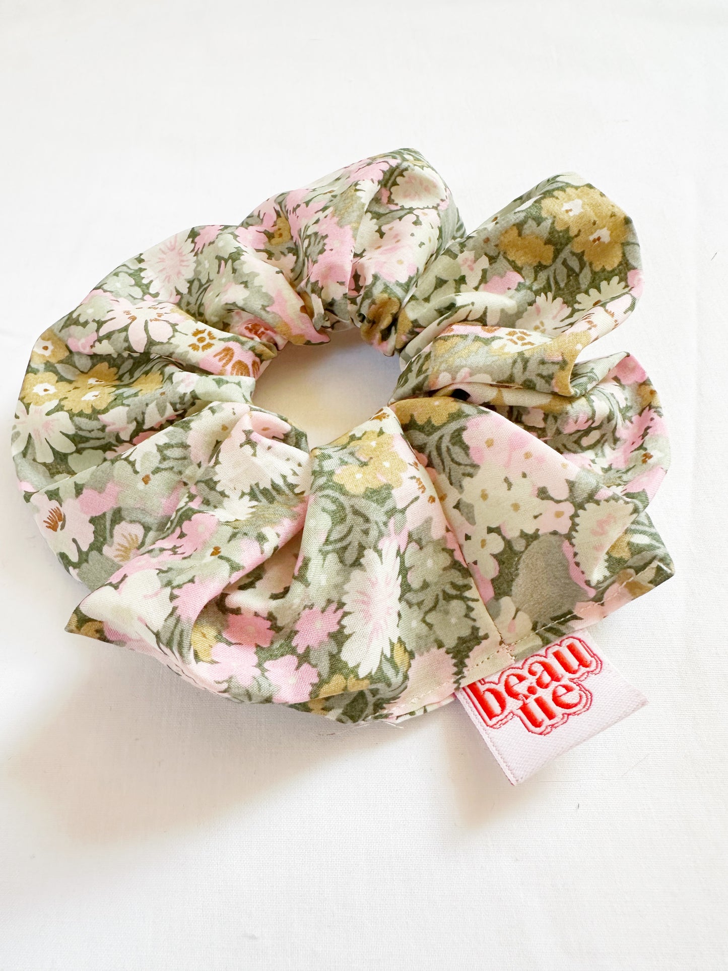 OG scrunchie in Liberty pink & green floral