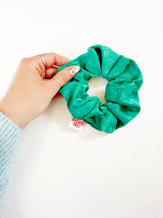 OG scrunchie in turquoise silky floral