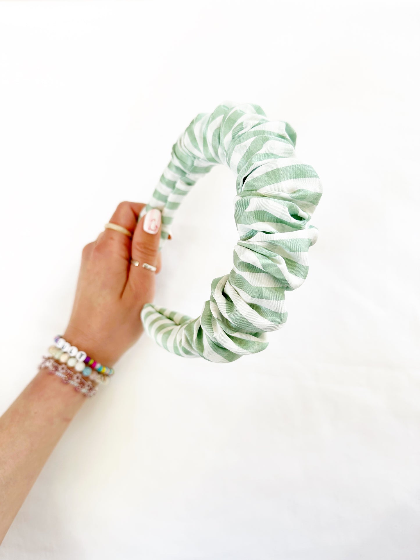 Ruffle Headband in mint gingham