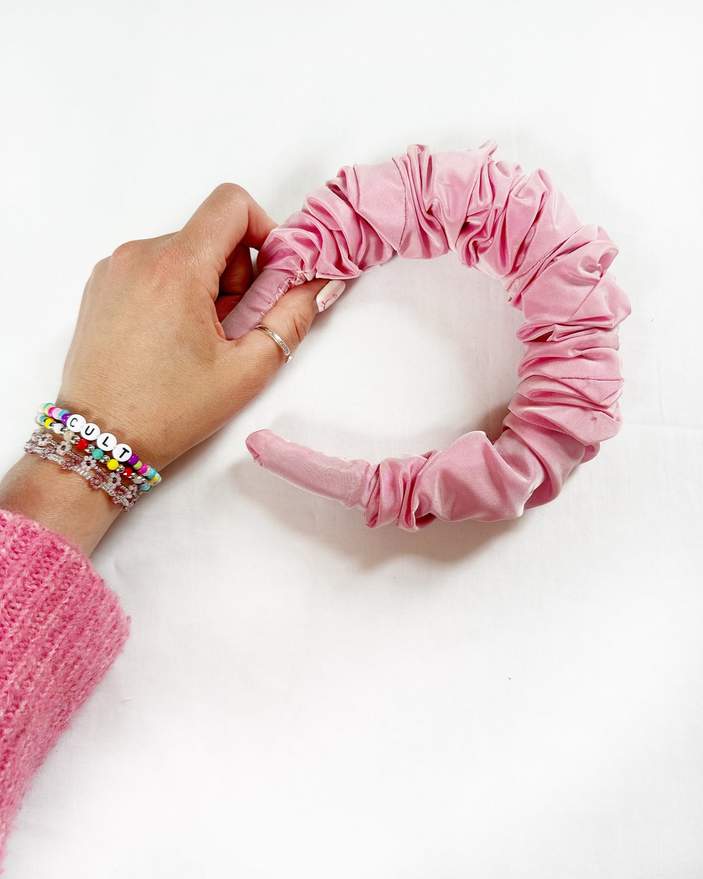 Ruffle Headband in pink taffeta