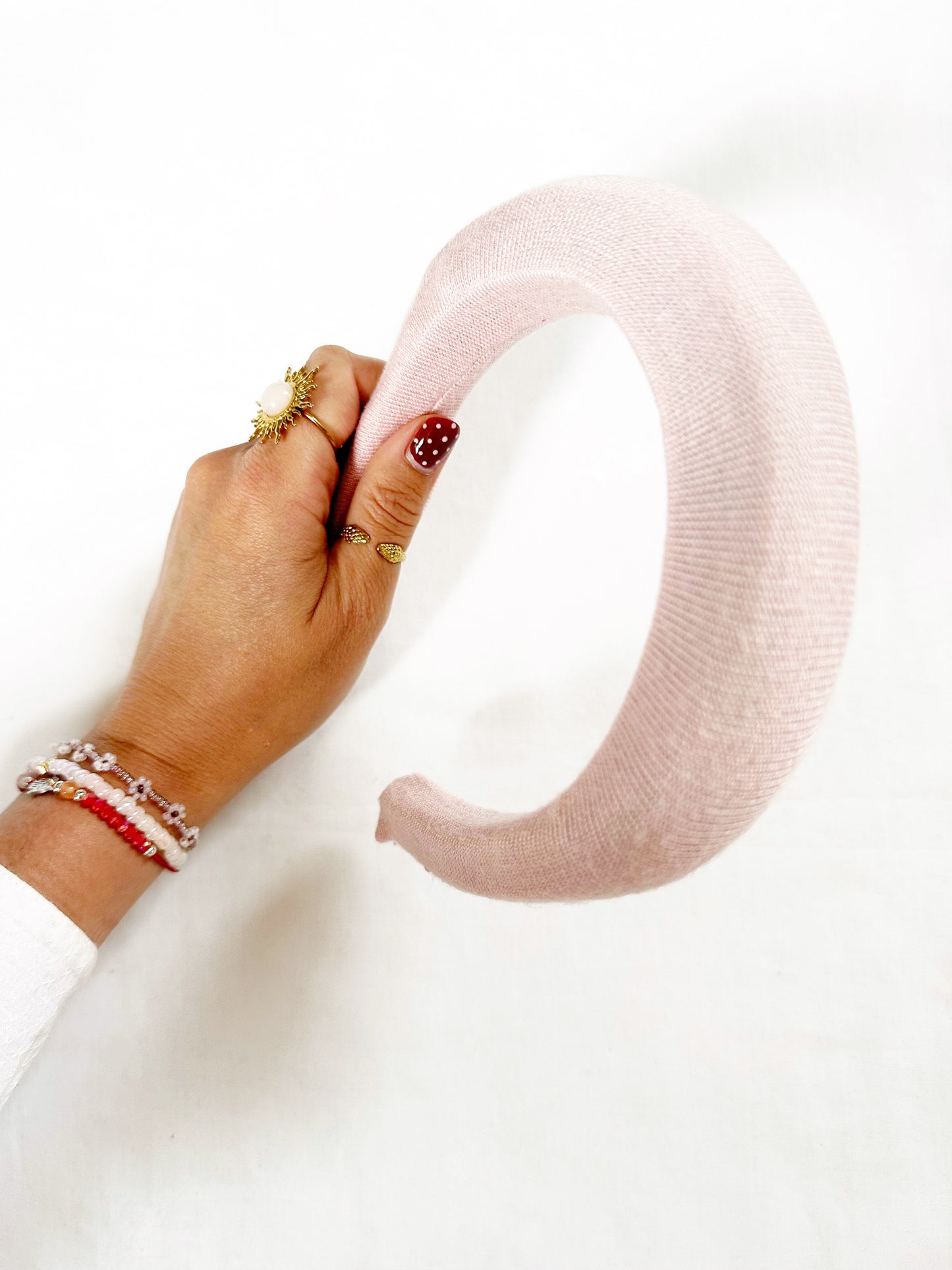 Padded Headband in pale pink wool