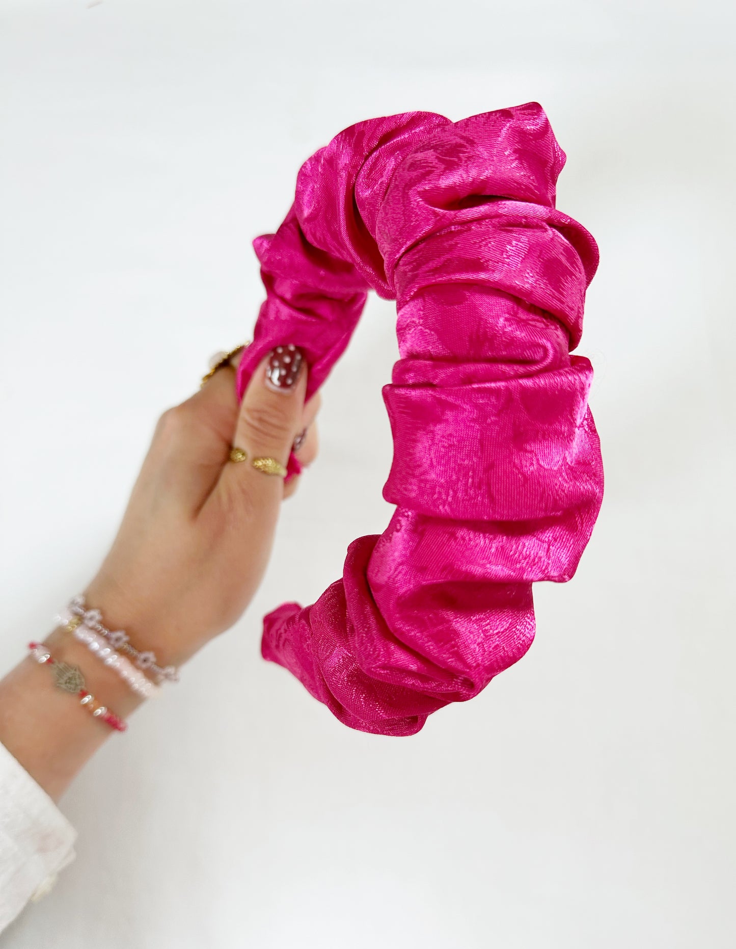Ruffle Headband in silky hot pink