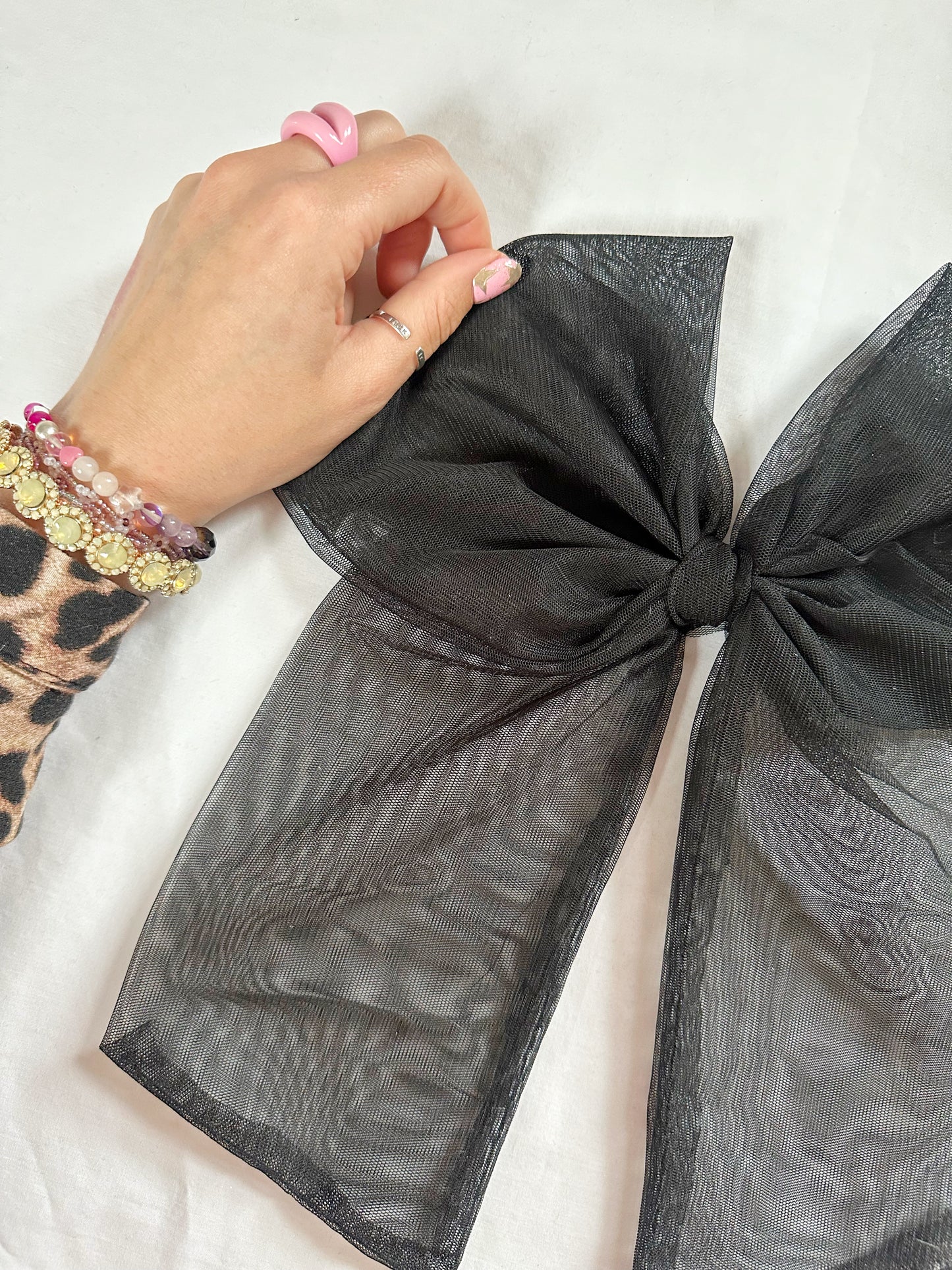 Oversized Power Hair Bow in sheer black