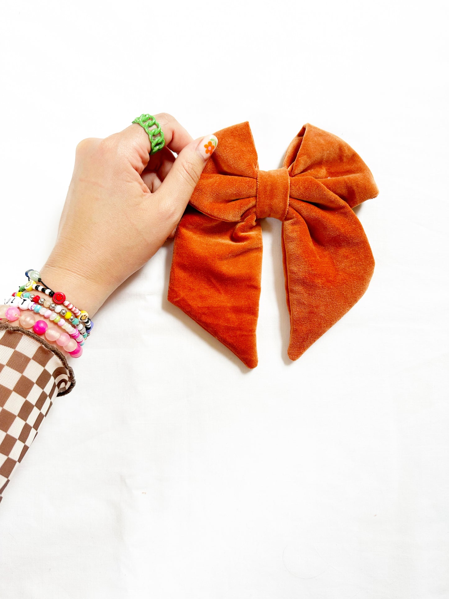 Hair Bow in peach velvet