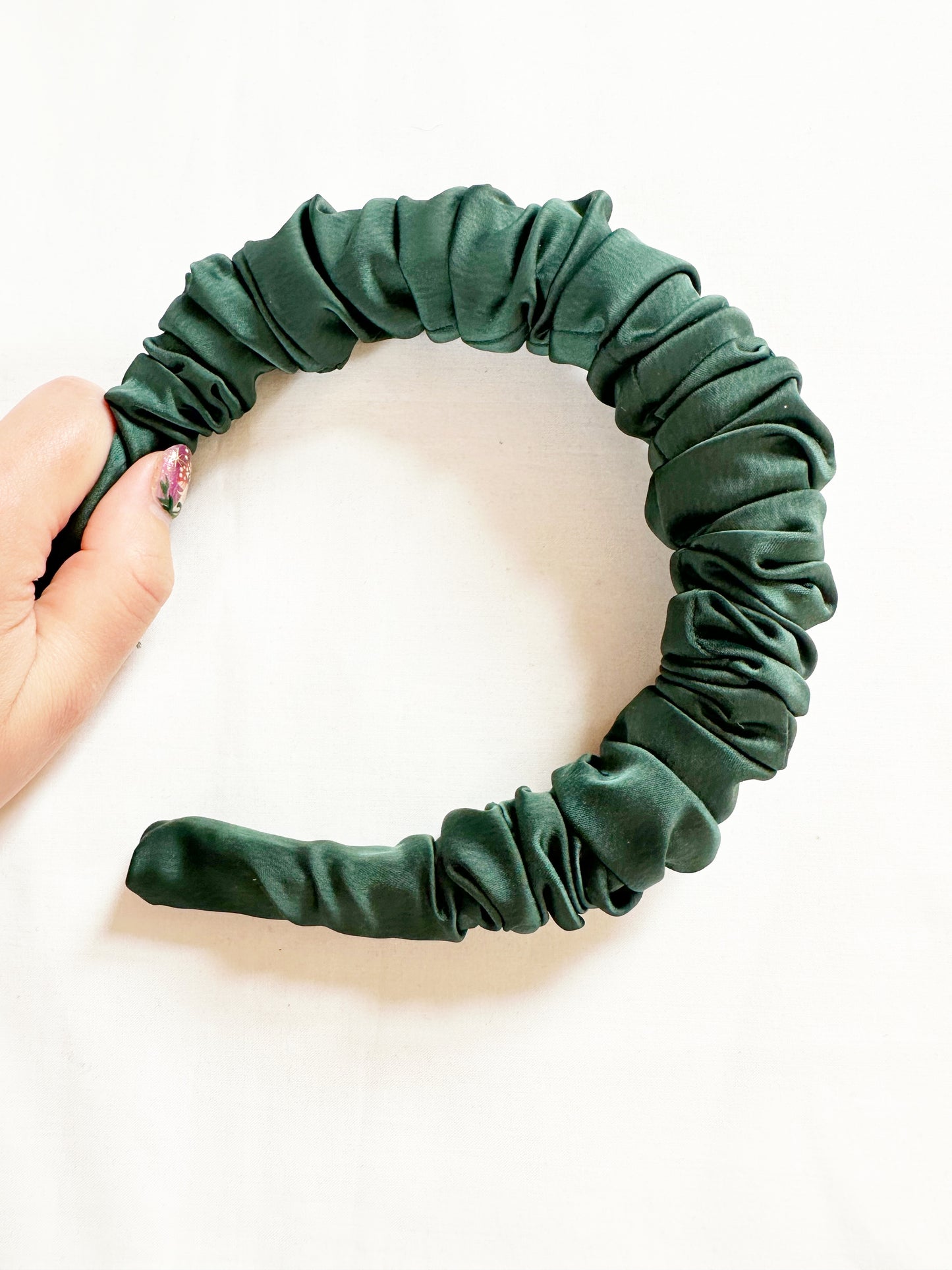 Ruffle Headband in forest green silk