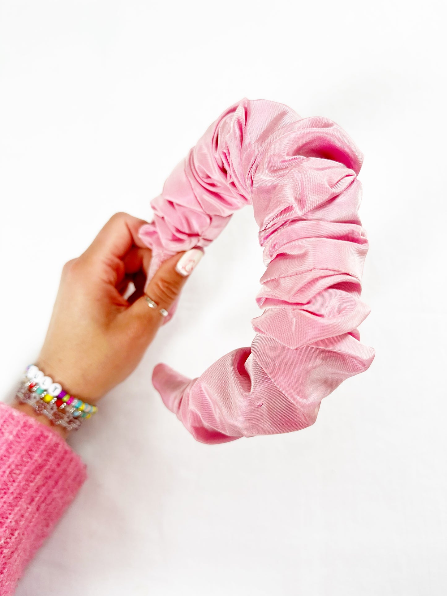 Ruffle Headband in pink taffeta