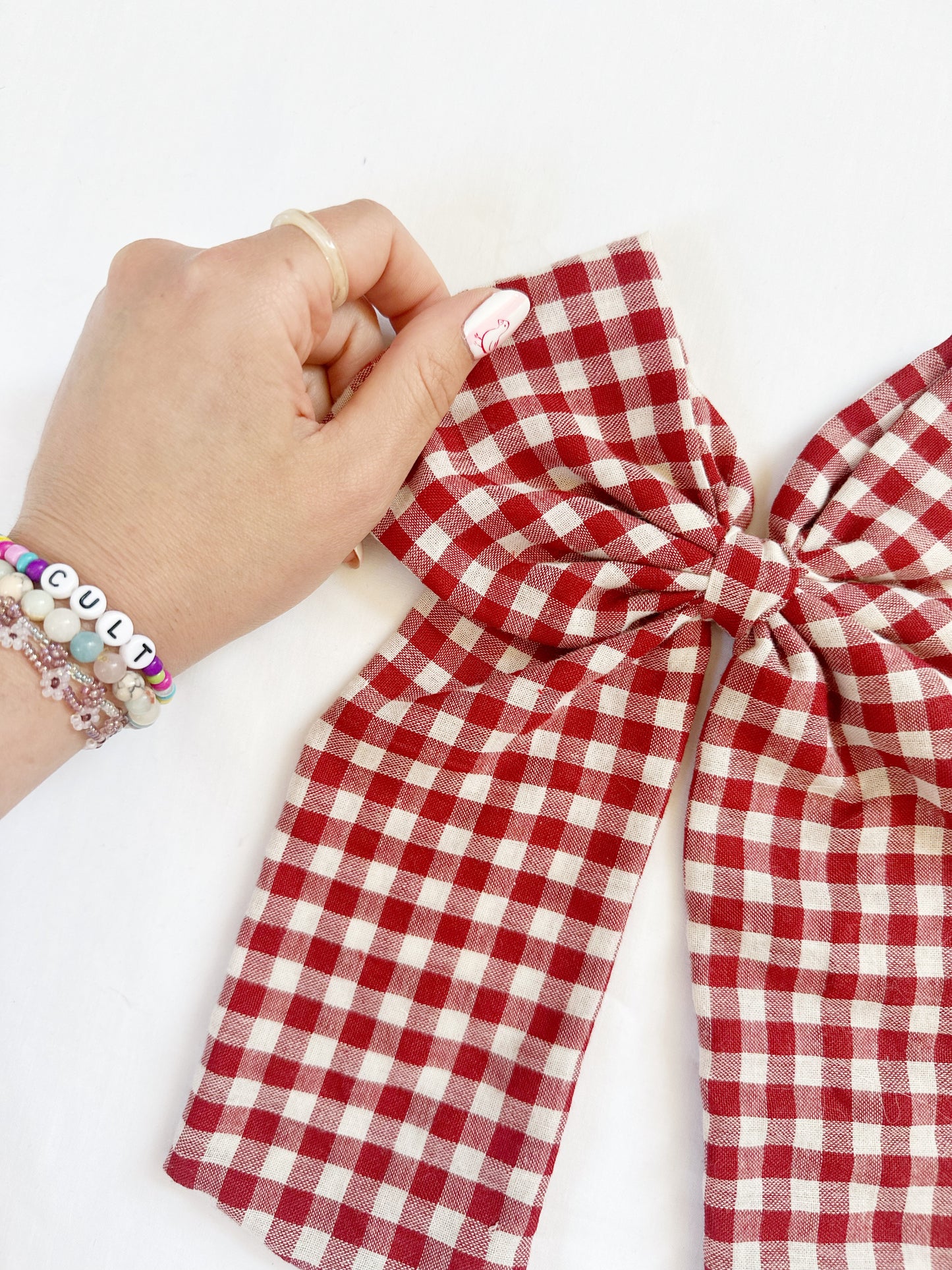 POWER Hair Bow in red gingham
