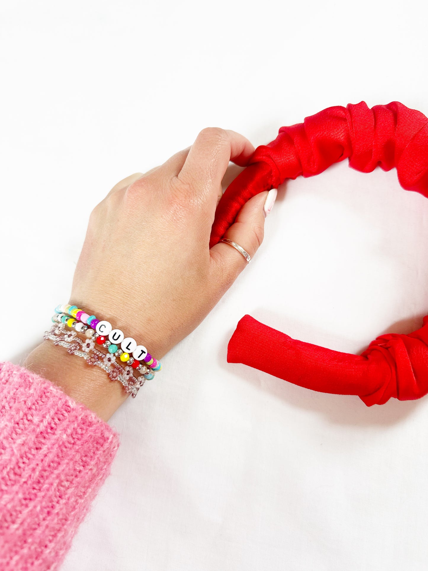 Ruffle Headband in red silk