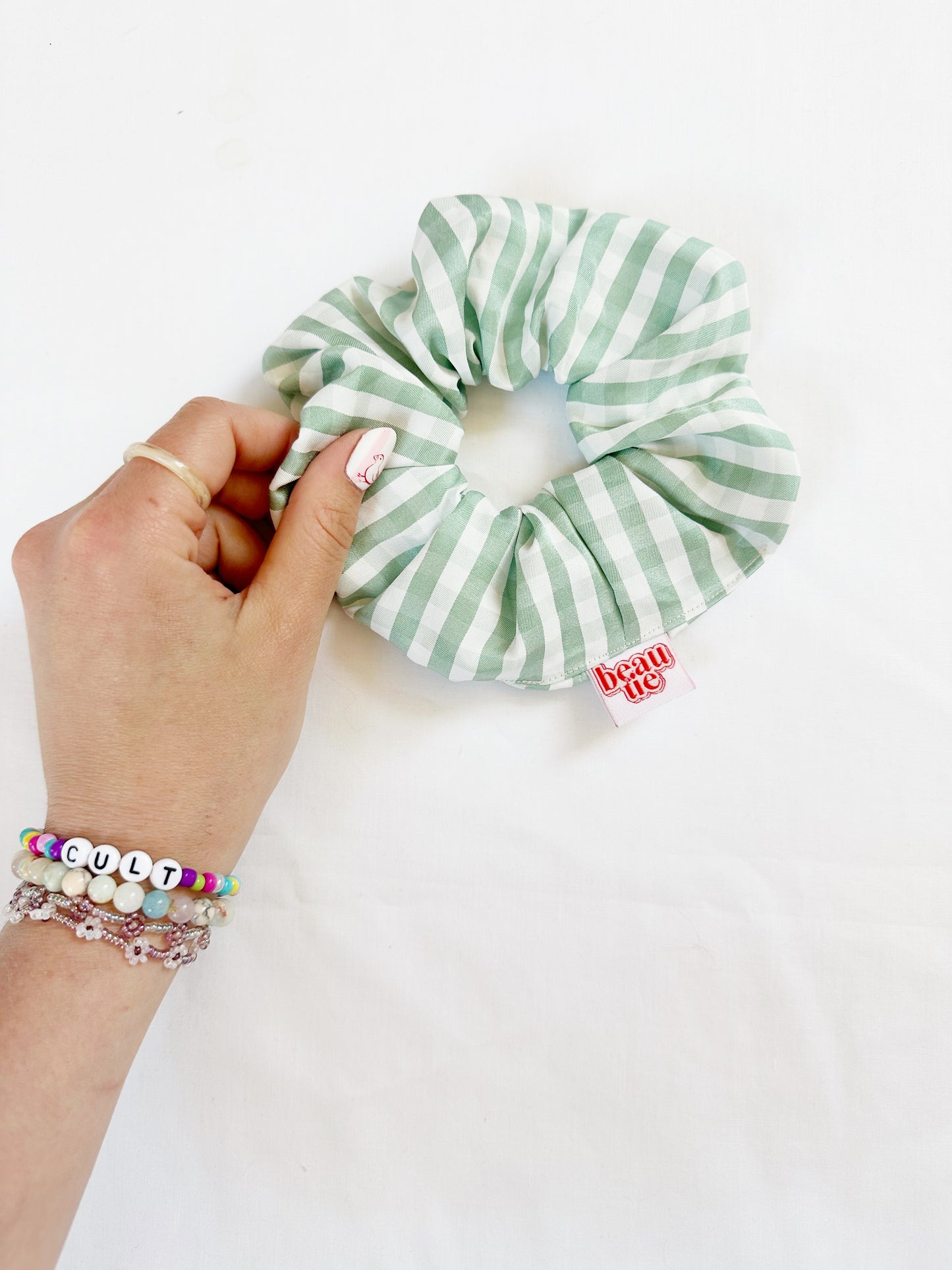 OG scrunchie in mint gingham