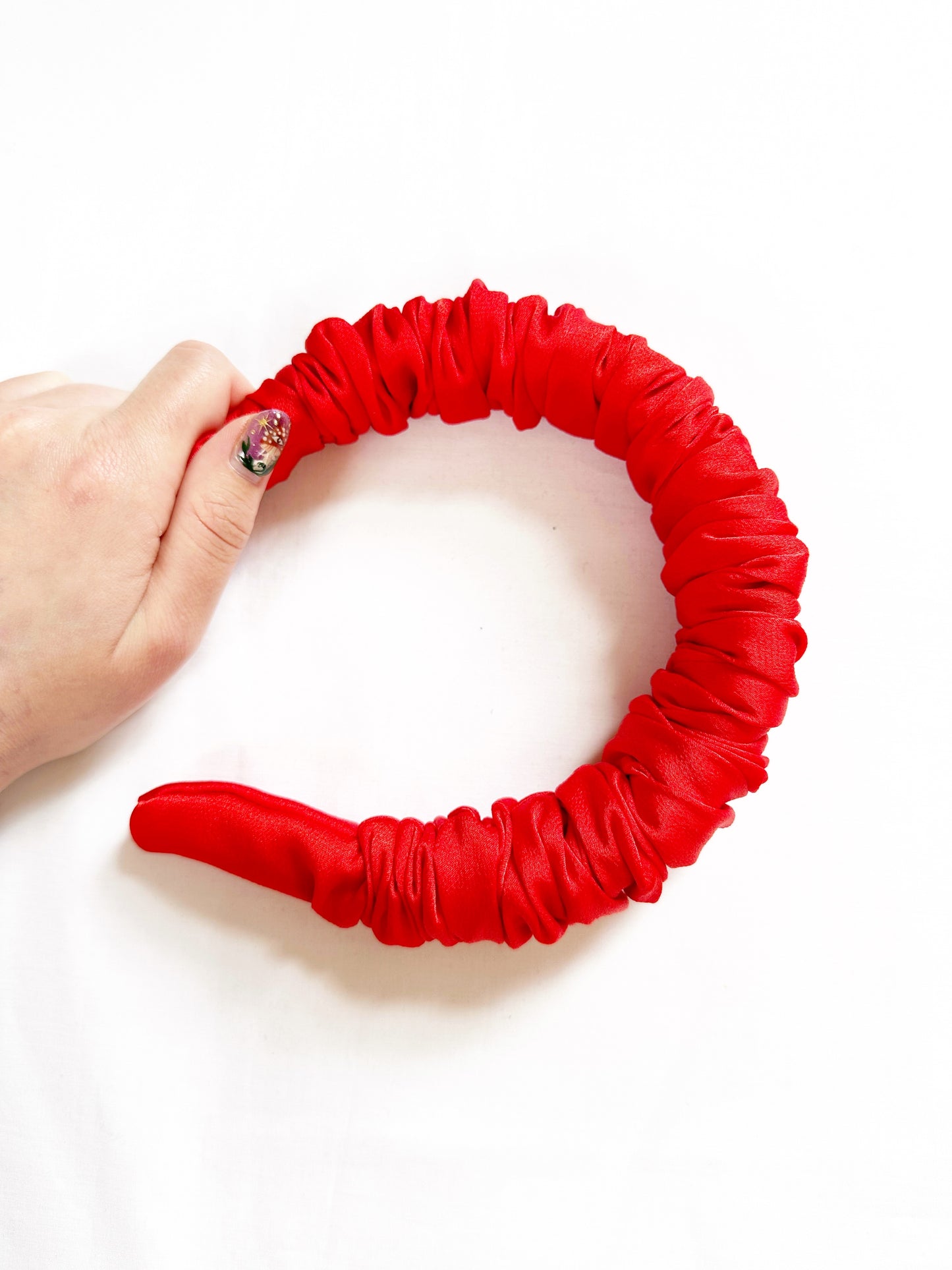 Ruffle Headband in red silk