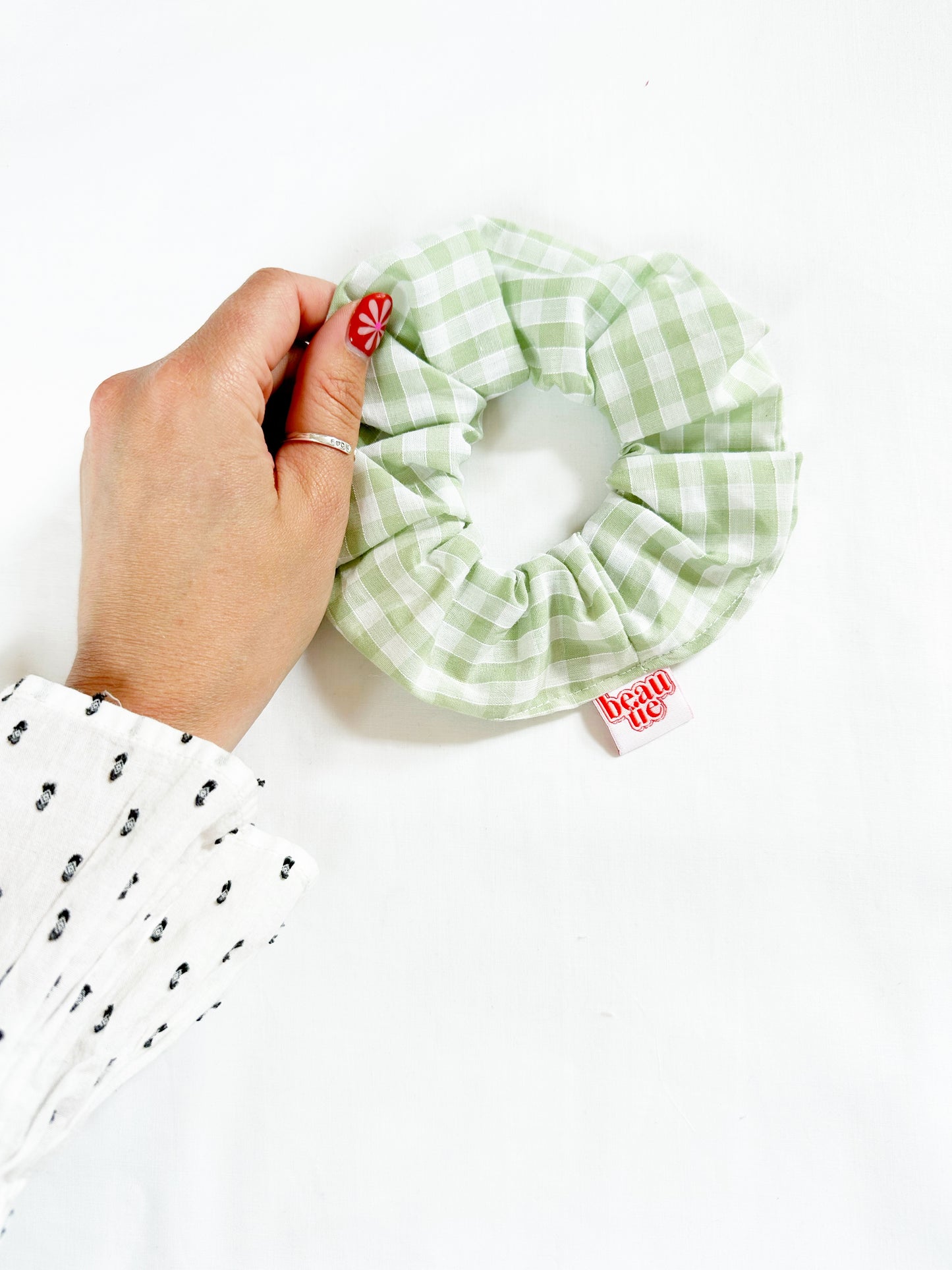 OG scrunchie in green gingham