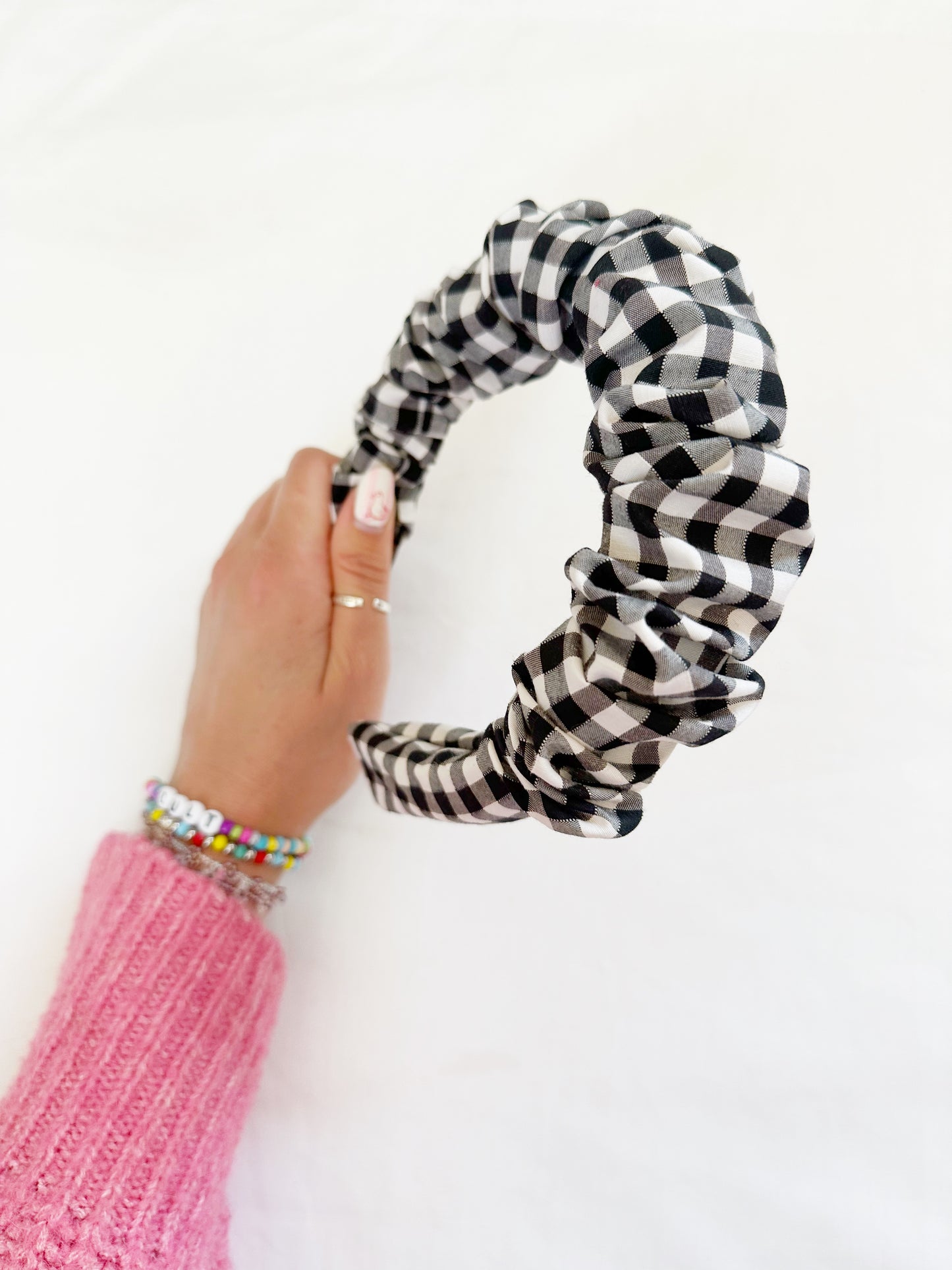 Ruffle Headband in black and white gingham