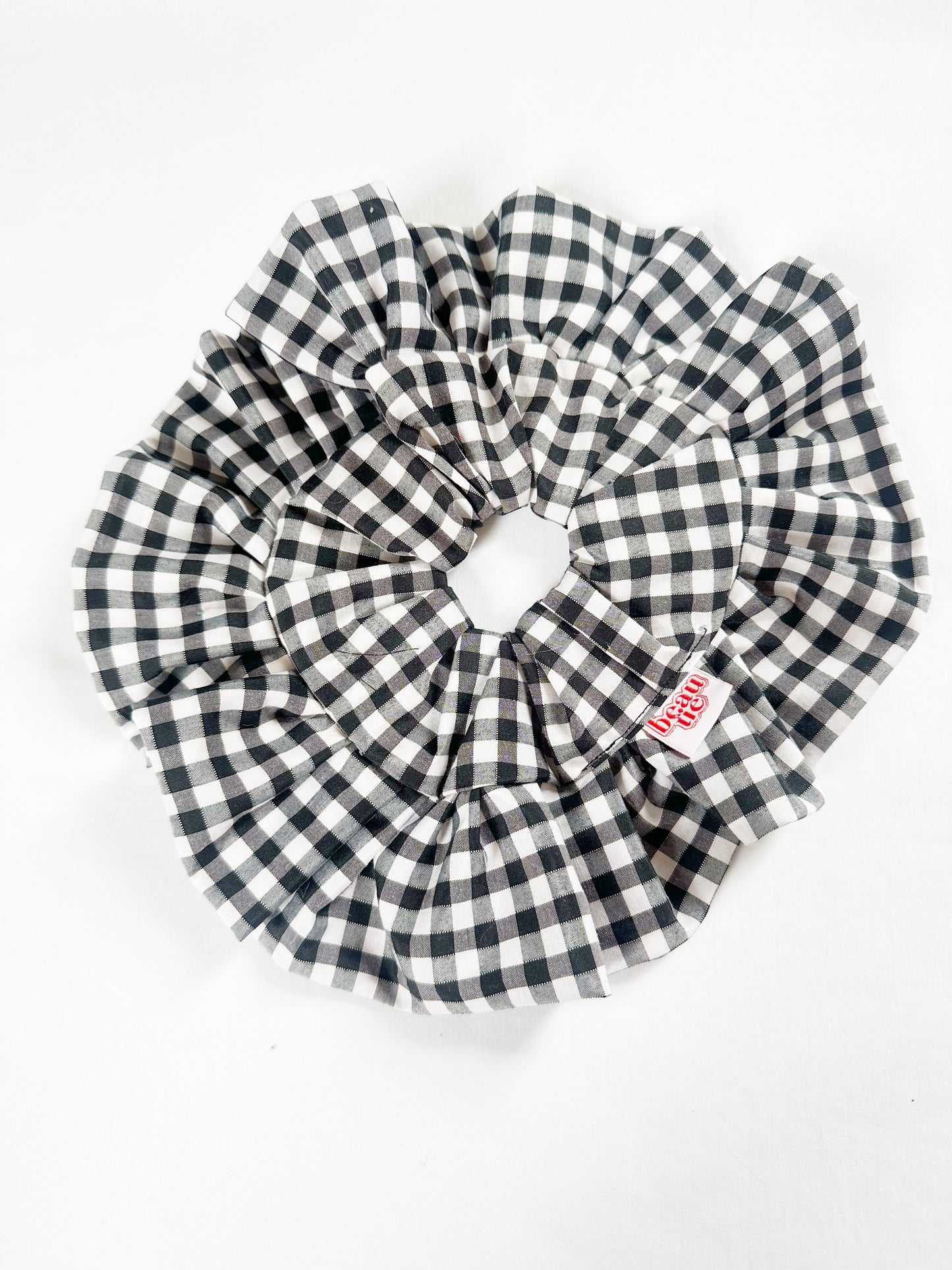 Oversized frilly scrunchie in monochrome black and white gingham