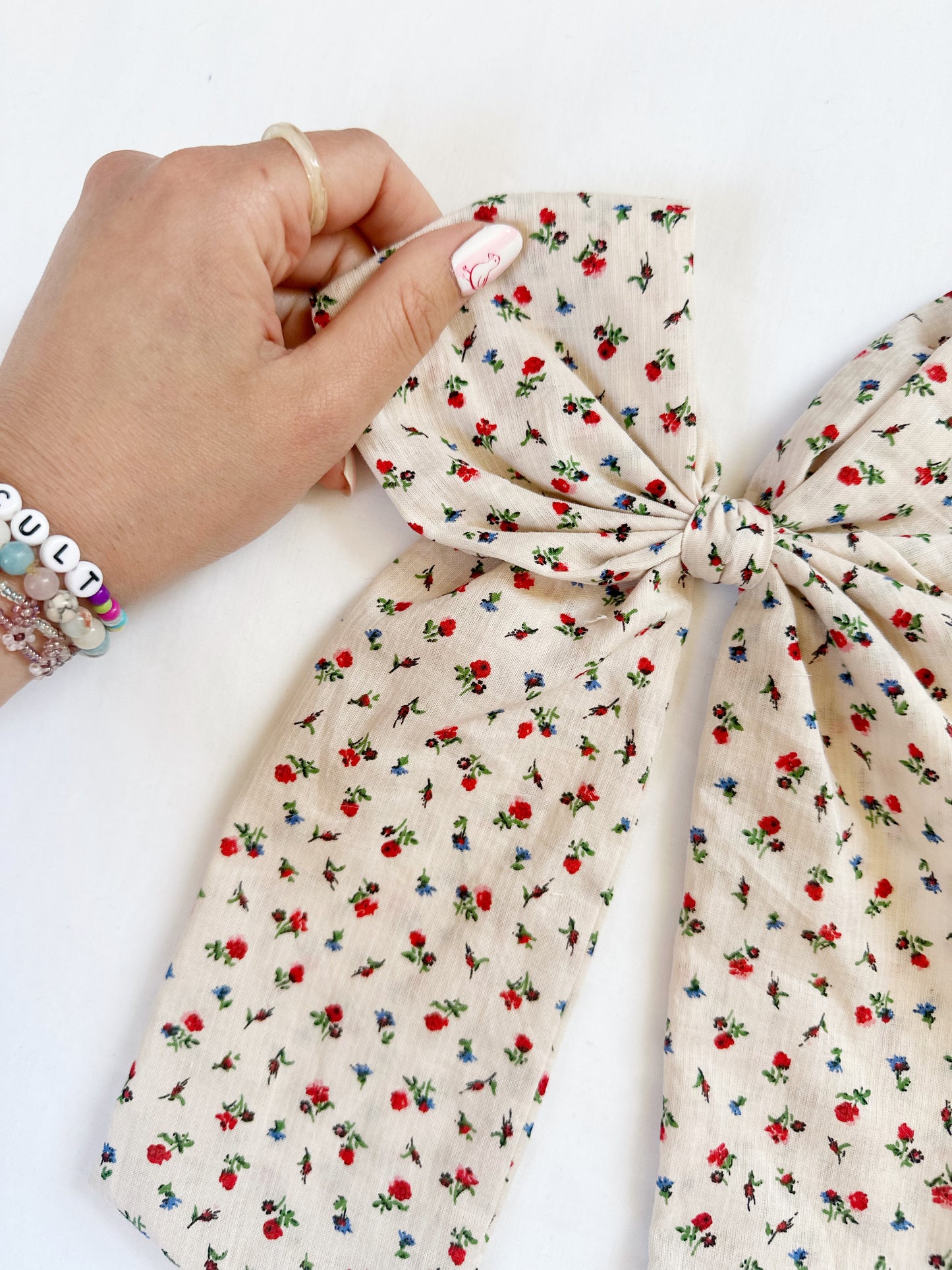 POWER Hair Bow in red and blue floral