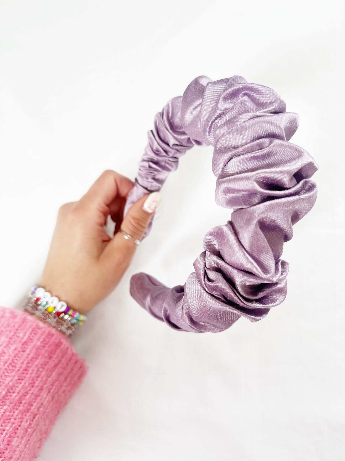 Ruffle Headband in lilac silk