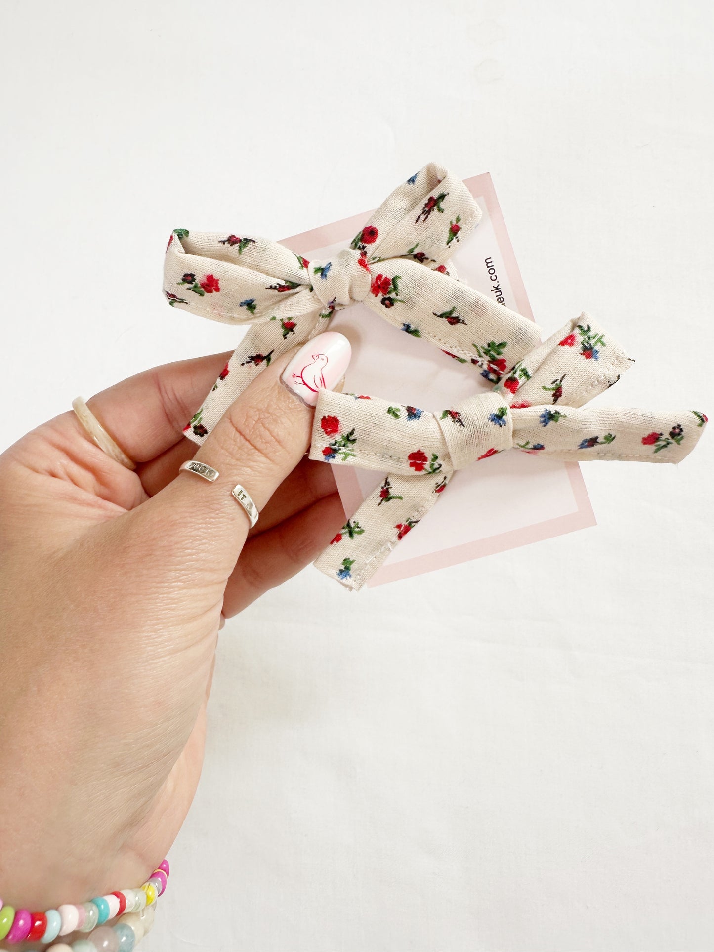 Bonnie mini hair bows in red & blue floral