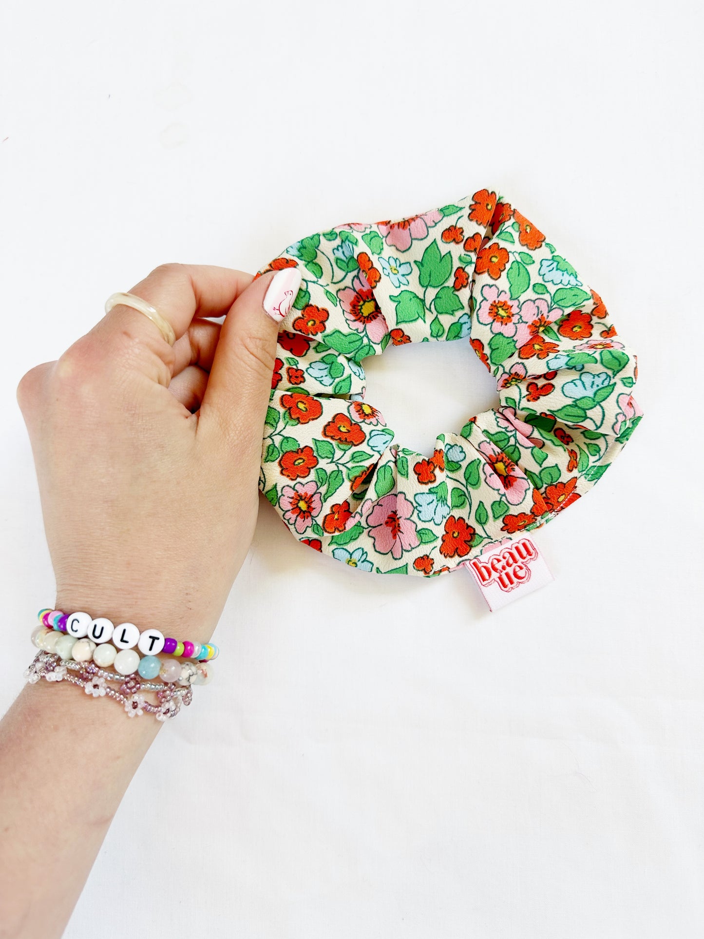 OG scrunchie in bright floral