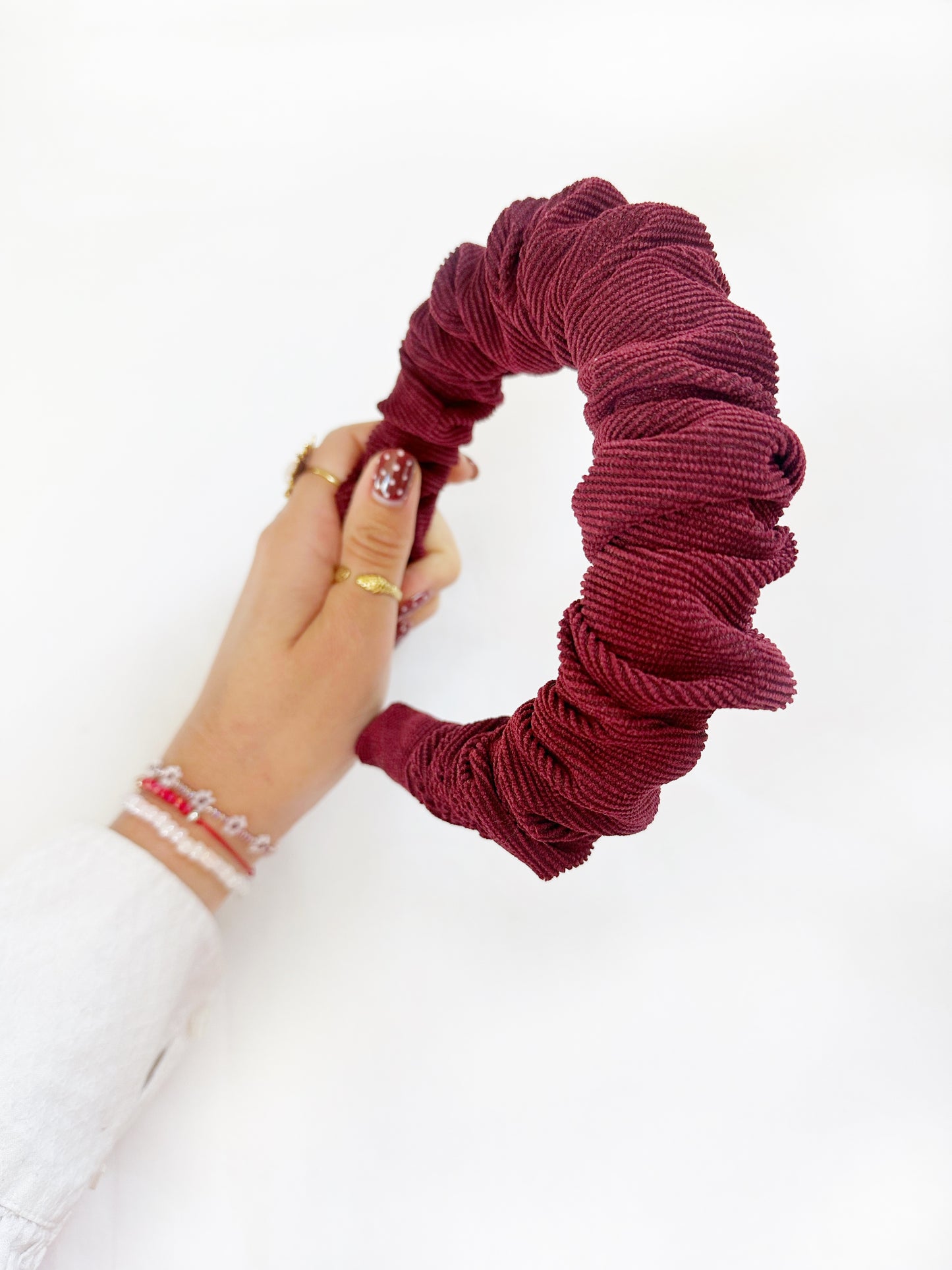 Ruffle Headband in burgundy cord