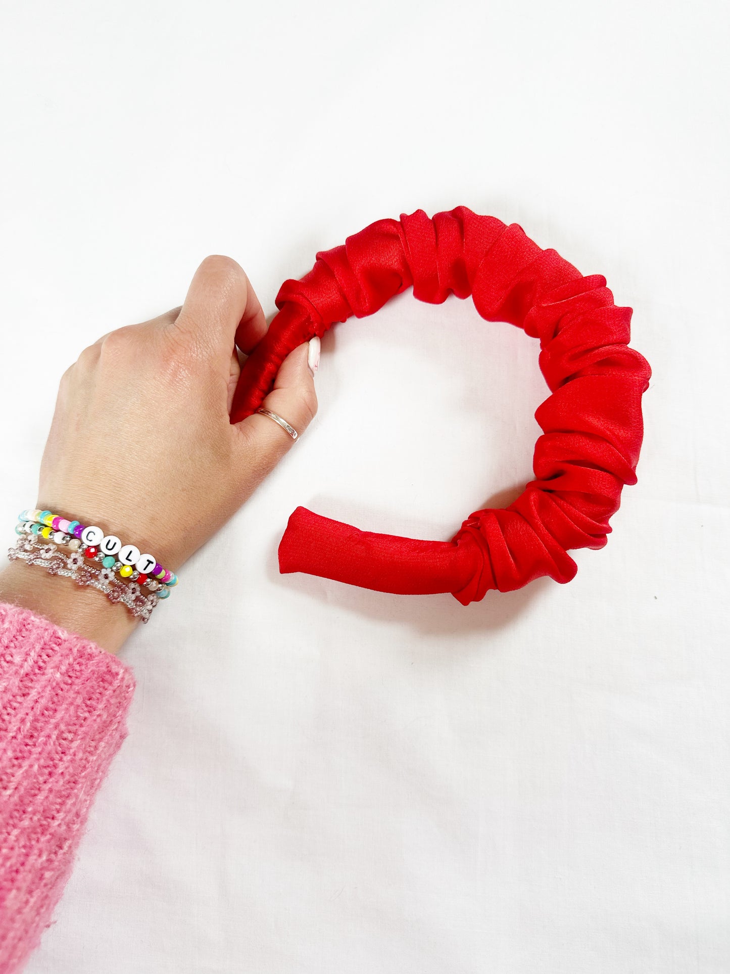 Ruffle Headband in red silk