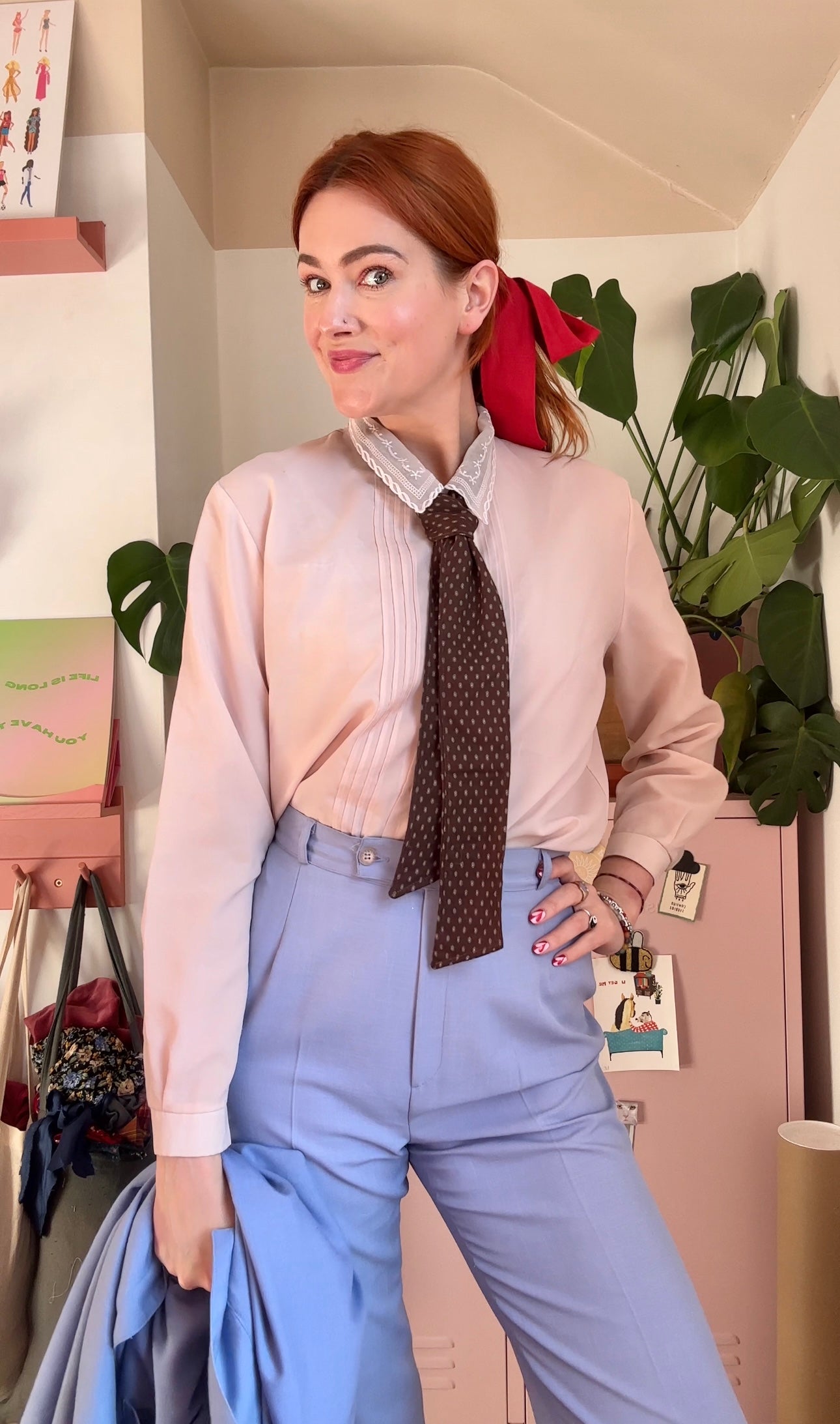 VersaTie hair & neck tie in red cotton