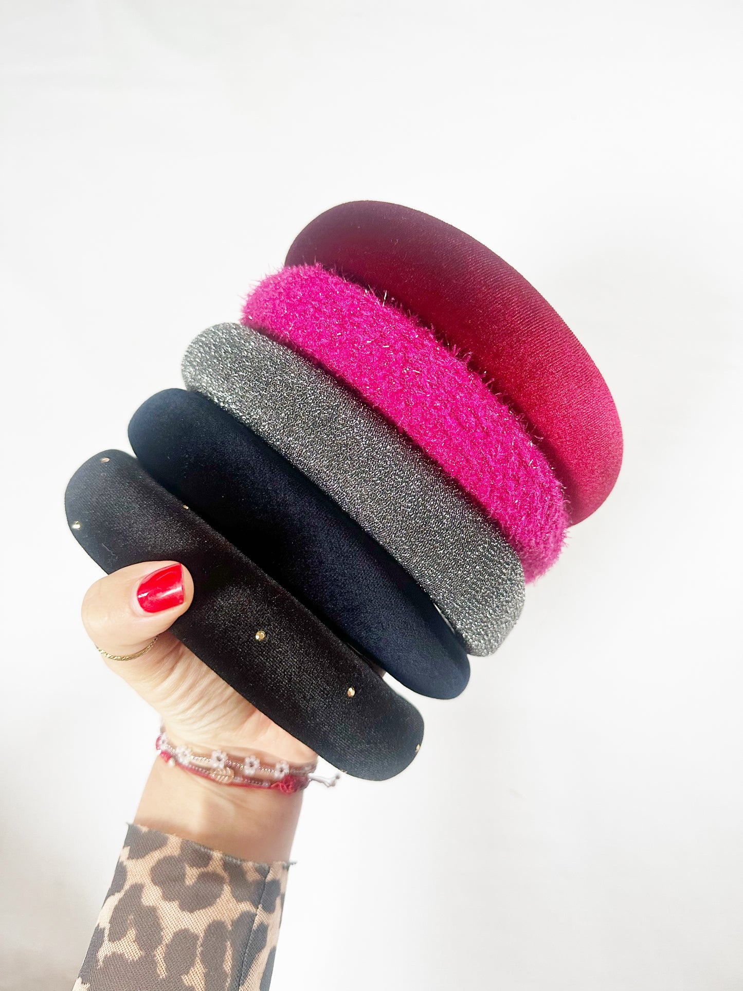 Padded Headband in black studded velvet