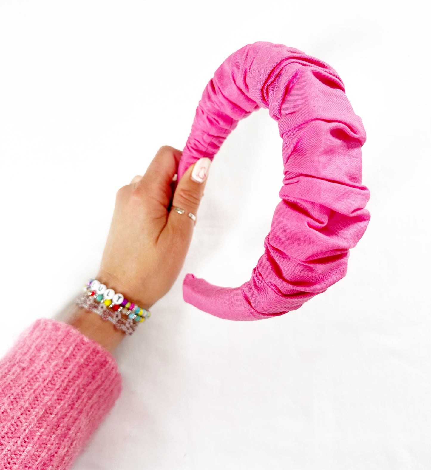 Ruffle Headband in pink cotton